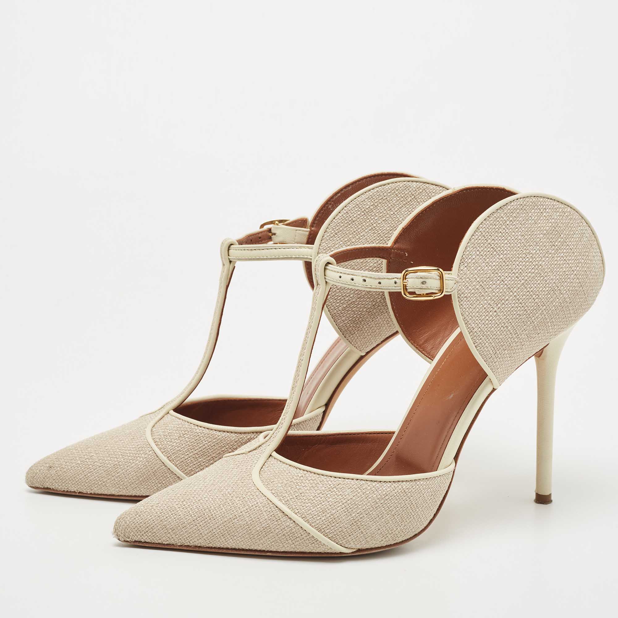 

Malone Souliers Cream Leather and Canvas Imogen Pumps Size