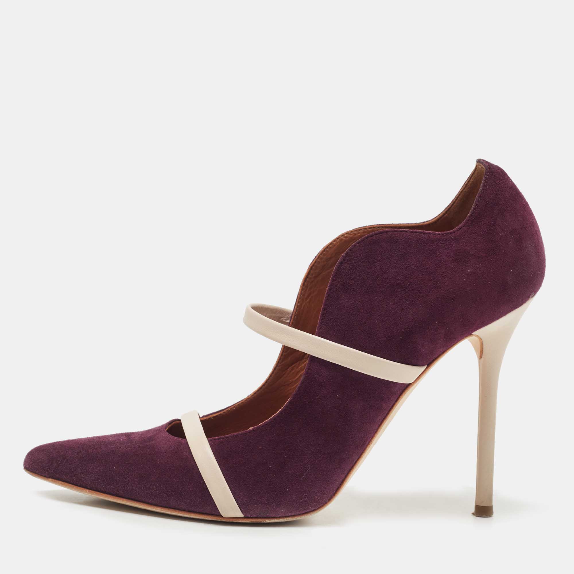 

Malone Souliers Burgundy/Beige Suede and Leather Maureen Pumps Size