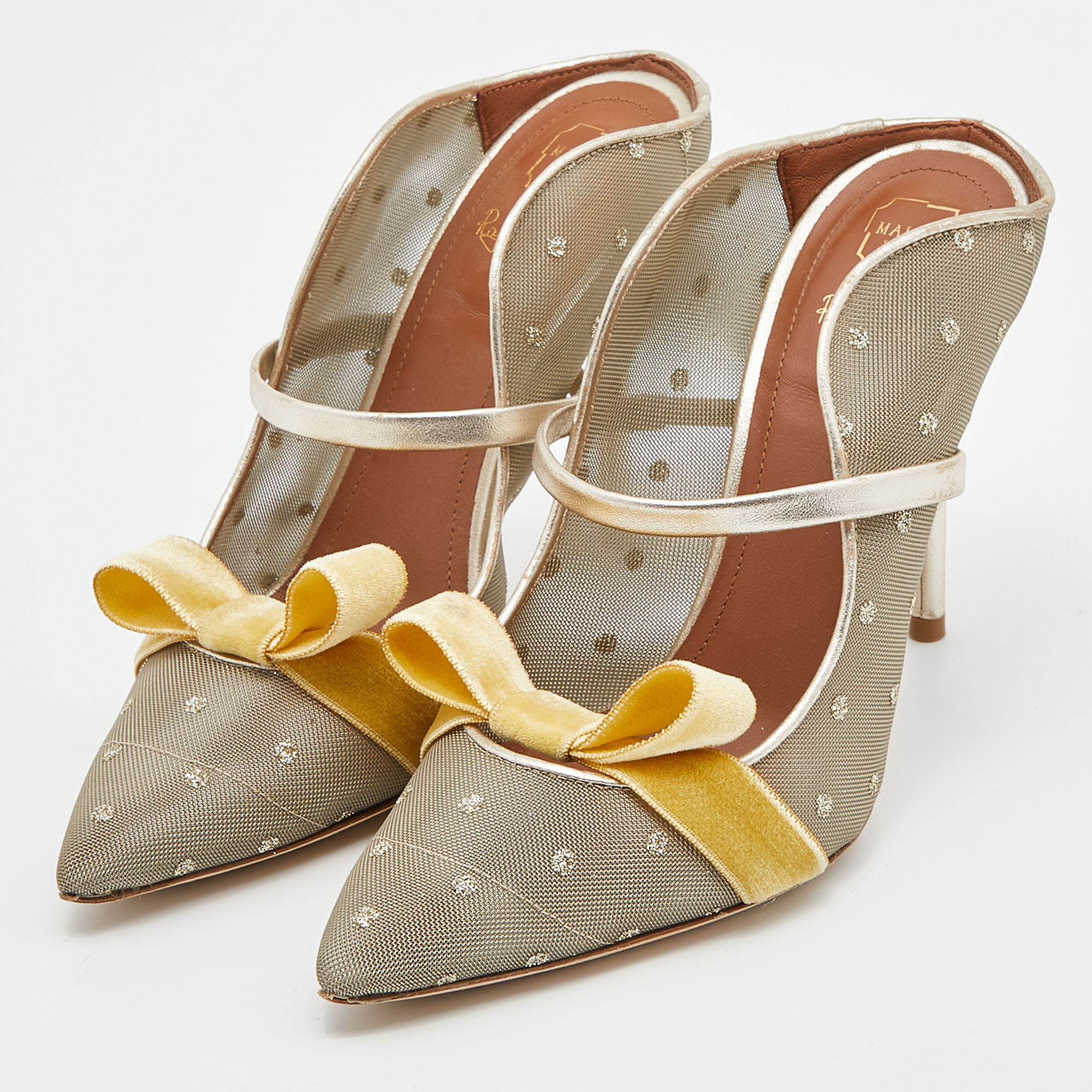 

Malone Souliers Gold/Yellow Mesh and Velvet Marguerite Mules Size