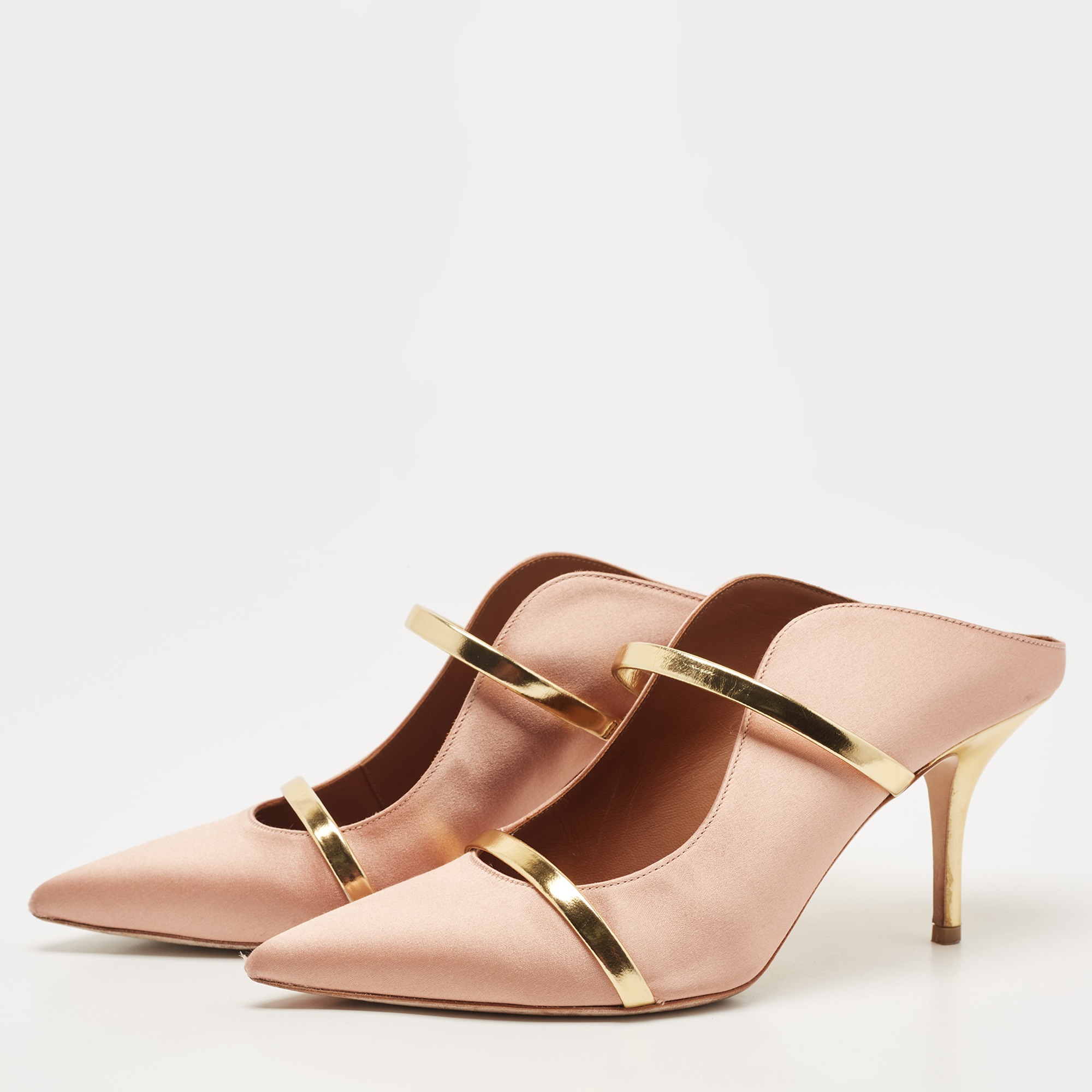 

Malone Souliers Beige Satin Maureen Pointed Toe Mules Size