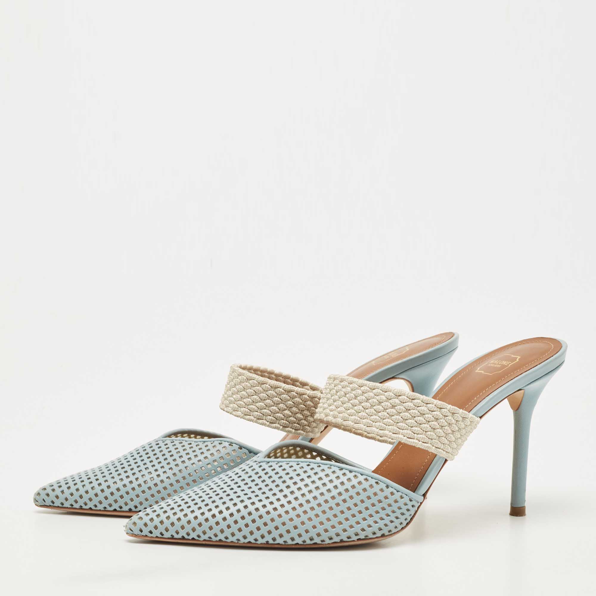 

Malone Souliers Blue Leather and Canvas Maisie Sandals Size