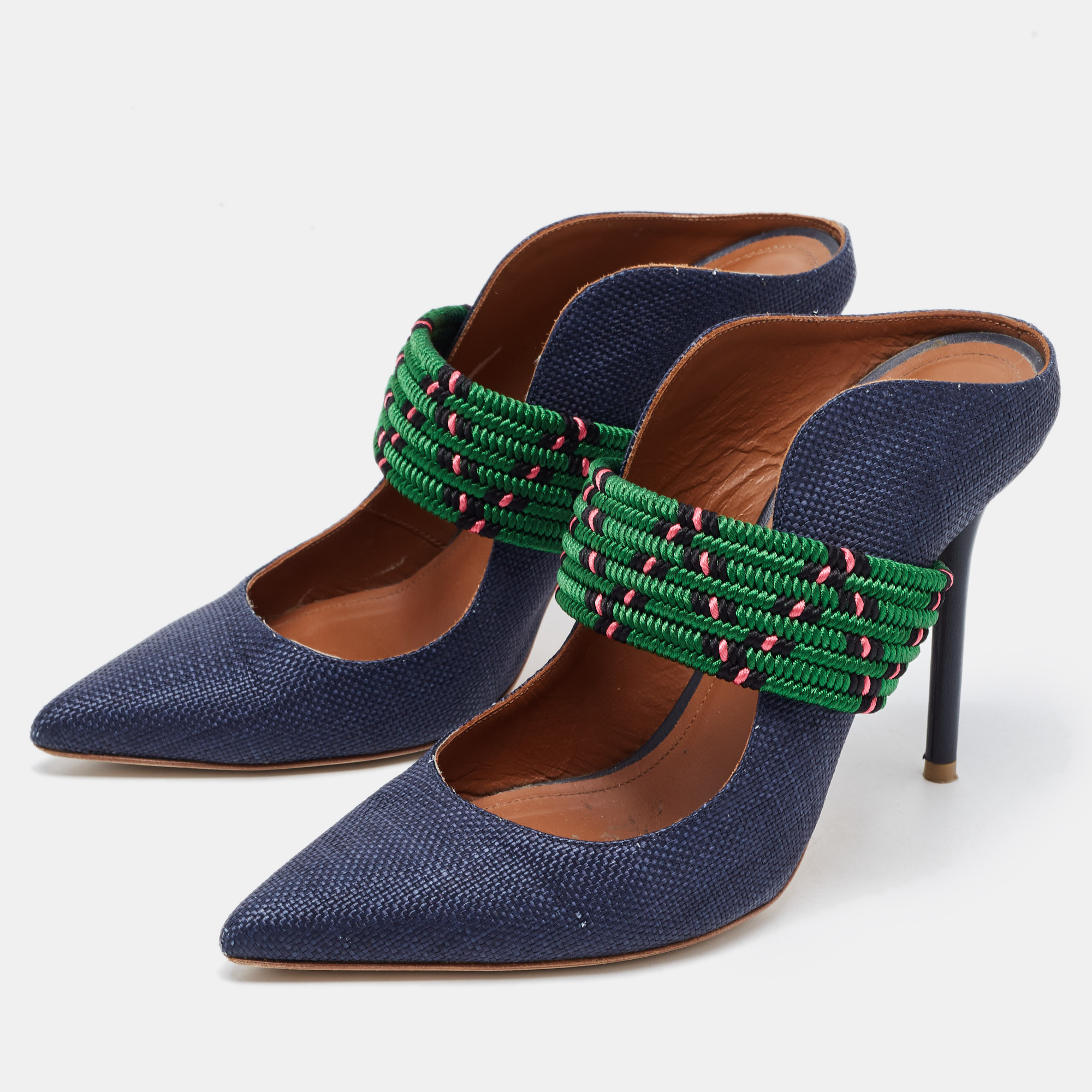 

Malone Souliers Blue/Green Raffia And Fabric Maisie Maureen Pumps Size, Navy blue