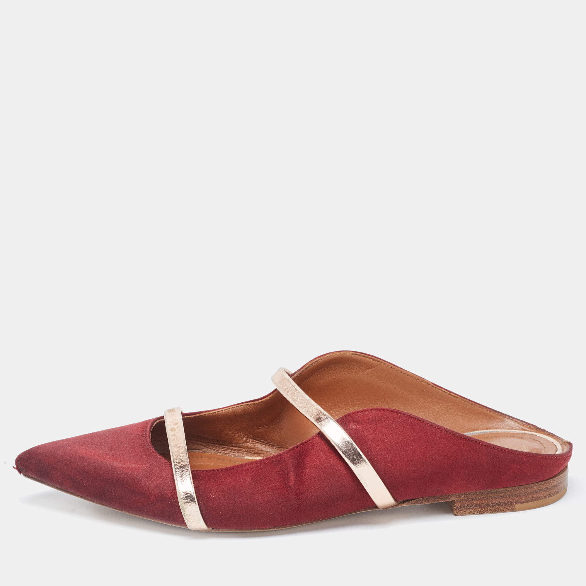 Pre-owned Malone Souliers Burgundy Satin Maureen Flats Size 37.5