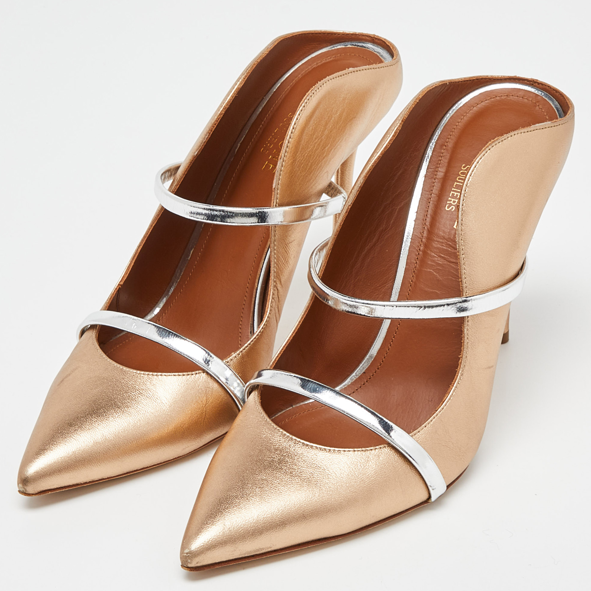 

Malone Souliers Metallic Gold/Silver Leather Maureen Mules Size