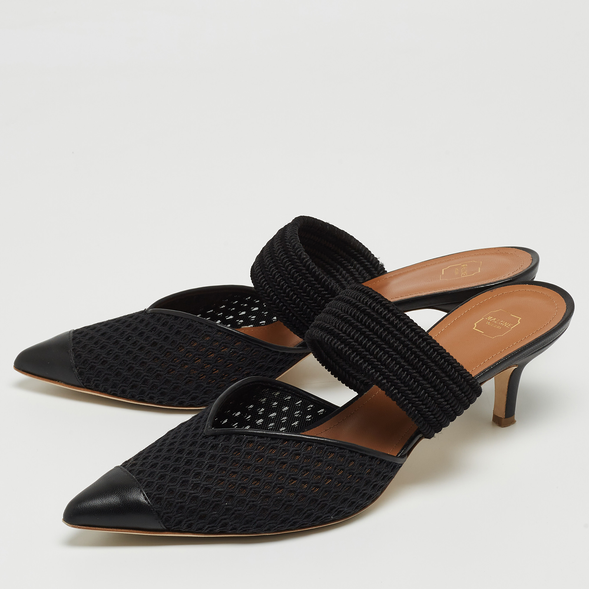 

Malone Souliers Black Mesh and Leather Maisie Mules Size