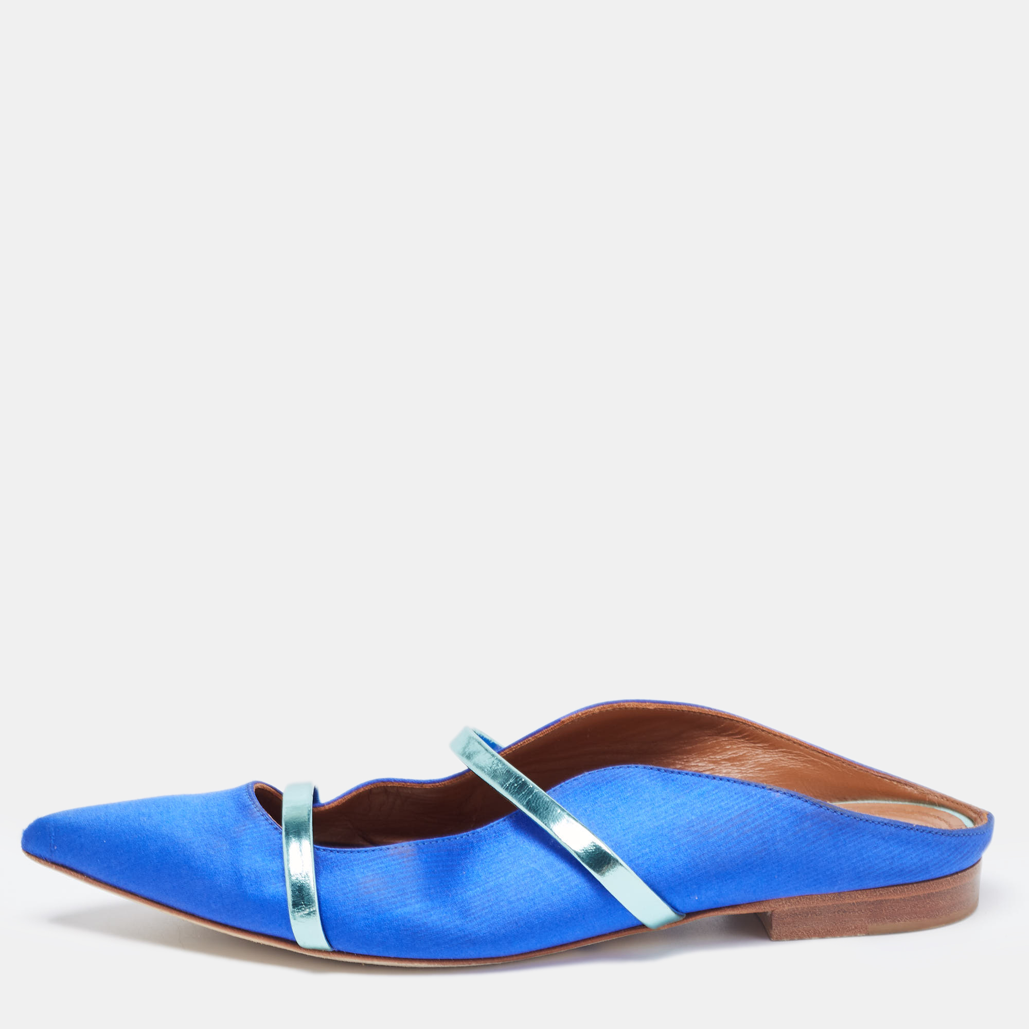 

Malone Souliers Blue/Metallic Satin and Leather Maureen Flats Size