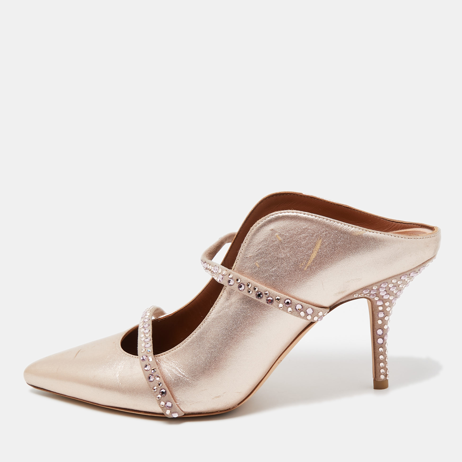 

Malone Souliers Rose Gold Leather Crystal Embellished Maureen Mules Size