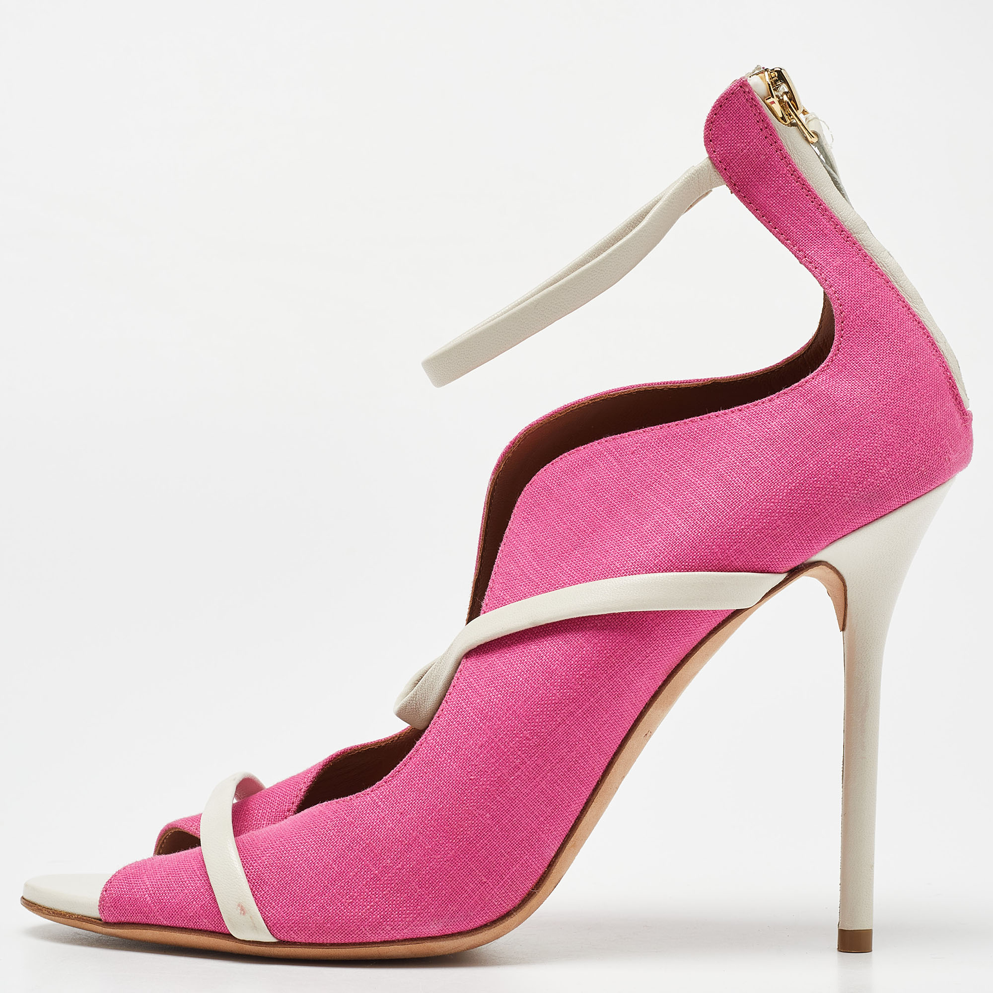 

Malone Souliers Pink Canvas and Leather Mika Sandals Size