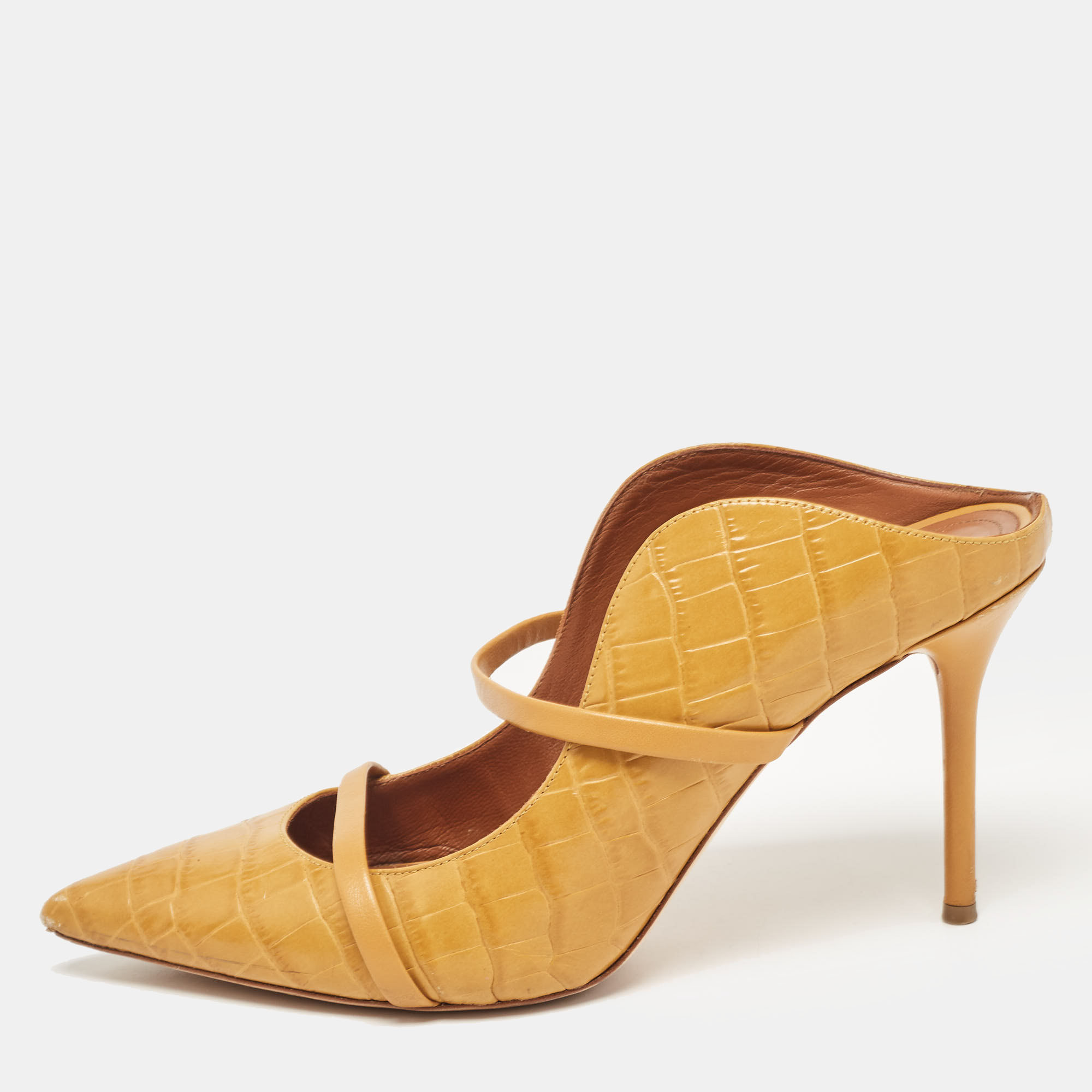 

Malone Souliers Yellow Croc Embossed Maureen Mules Size