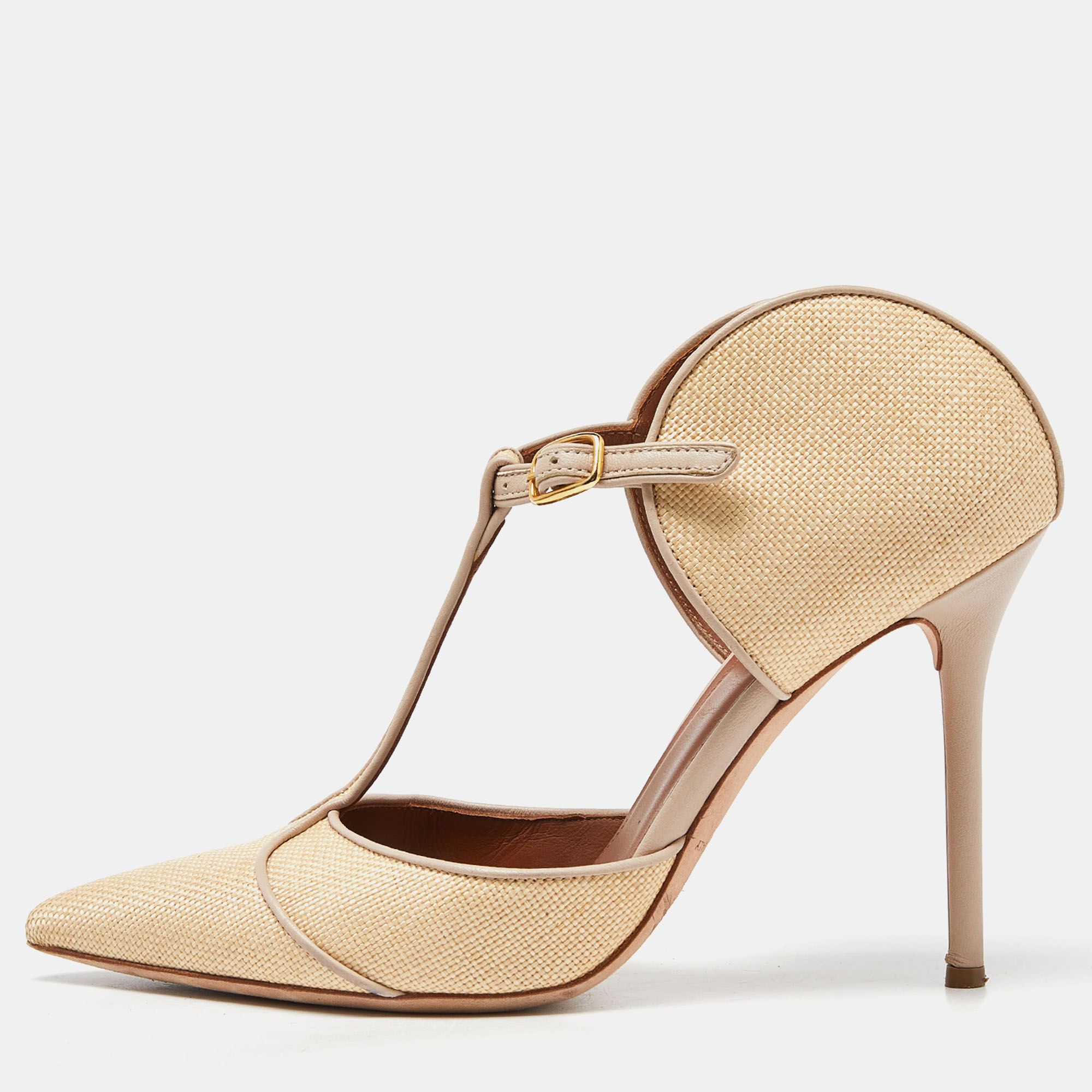 

Malone Souliers Cream/Beige Woven Raffia and Leather Imogen Mule Sandals Size