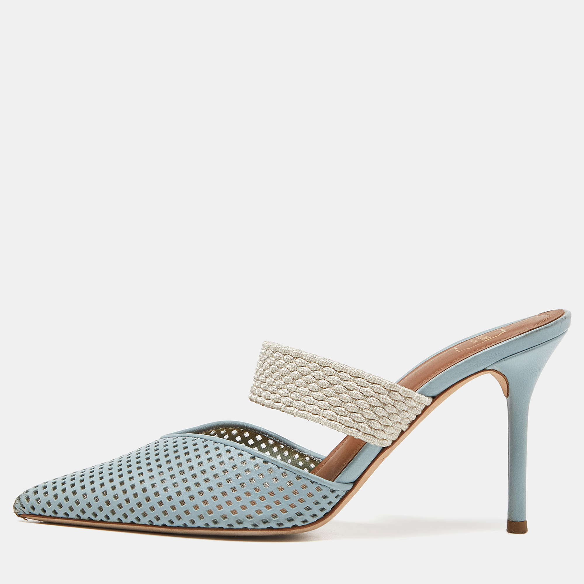 

Malone Souliers Blue Perforated Leather Maisie Mules Size