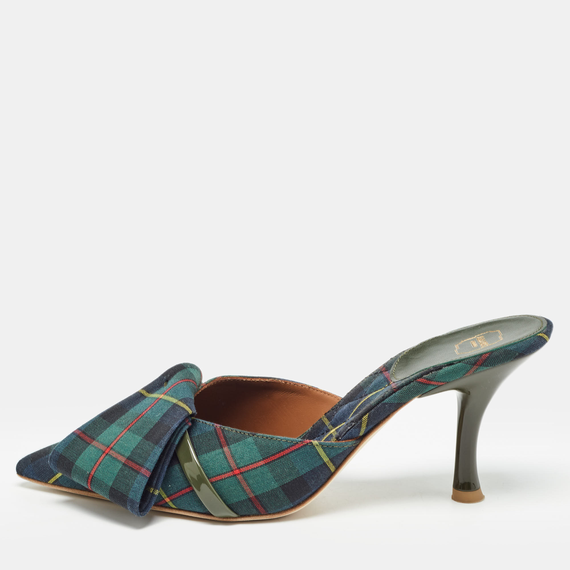 

Malone Souliers Green Check Canvas Pointed Toe Mules Size