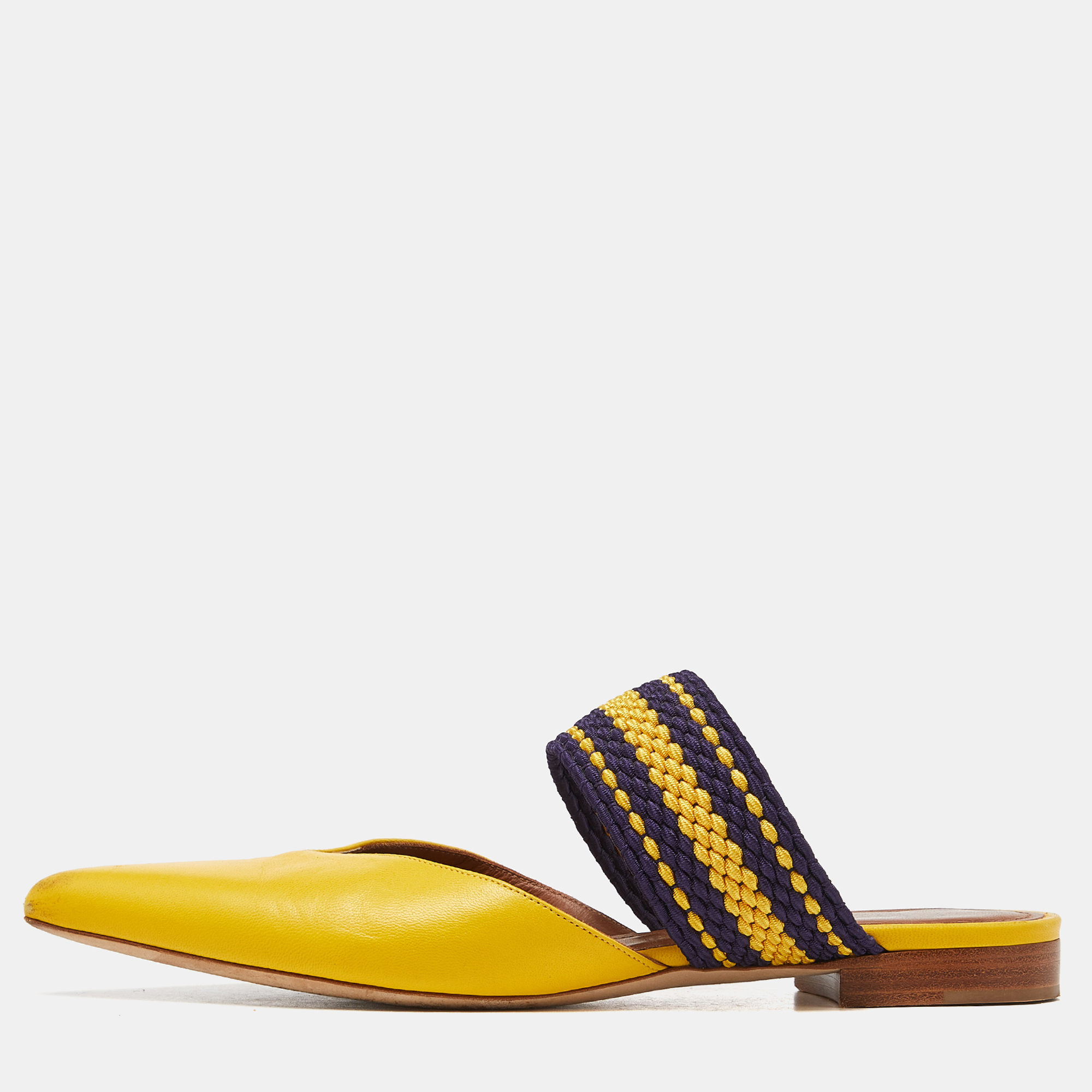 

Malone Souliers Yellow Leather and Fabric Maisie Flat Mules Size