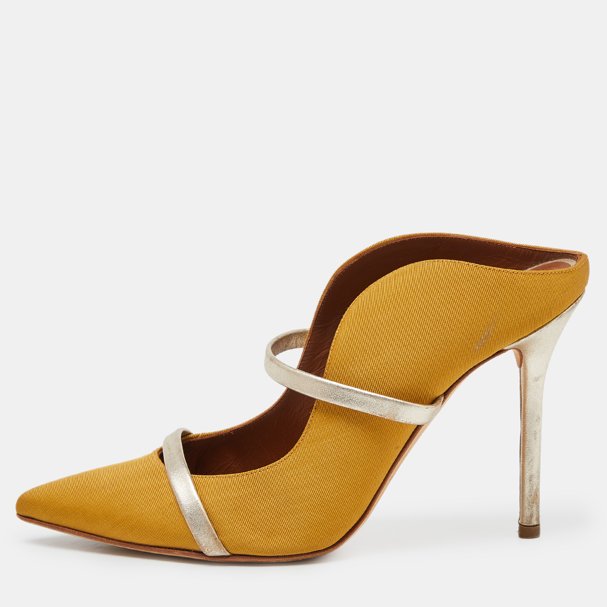 

Malone Souliers Mustard Yellow/Gold Fabric and Leather Maureen Mules Size