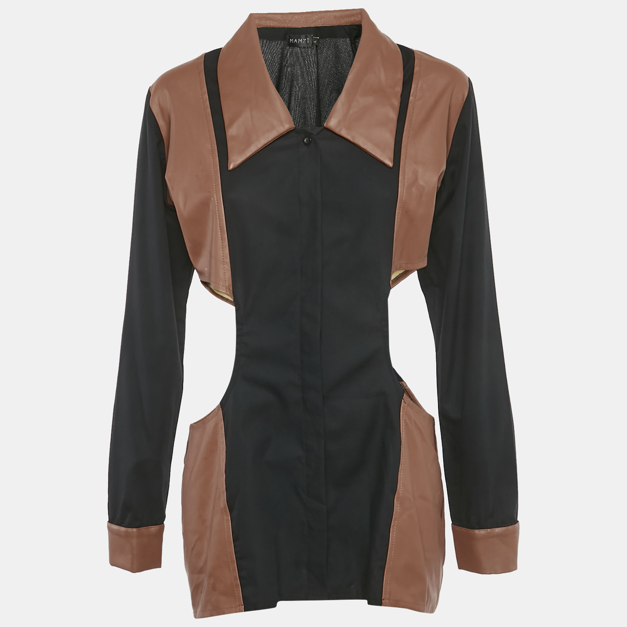 

Mamzi Black /Brown Cotton & Leather Cut Out Shirt L