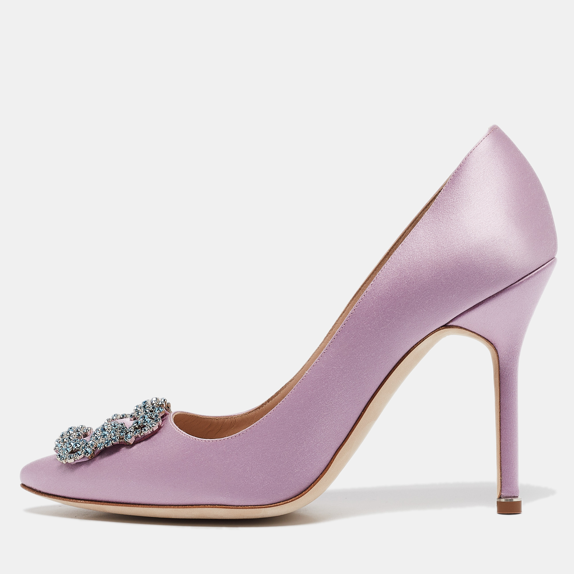 

Manolo Blahnik Purple Satin Hangisi Pumps Size