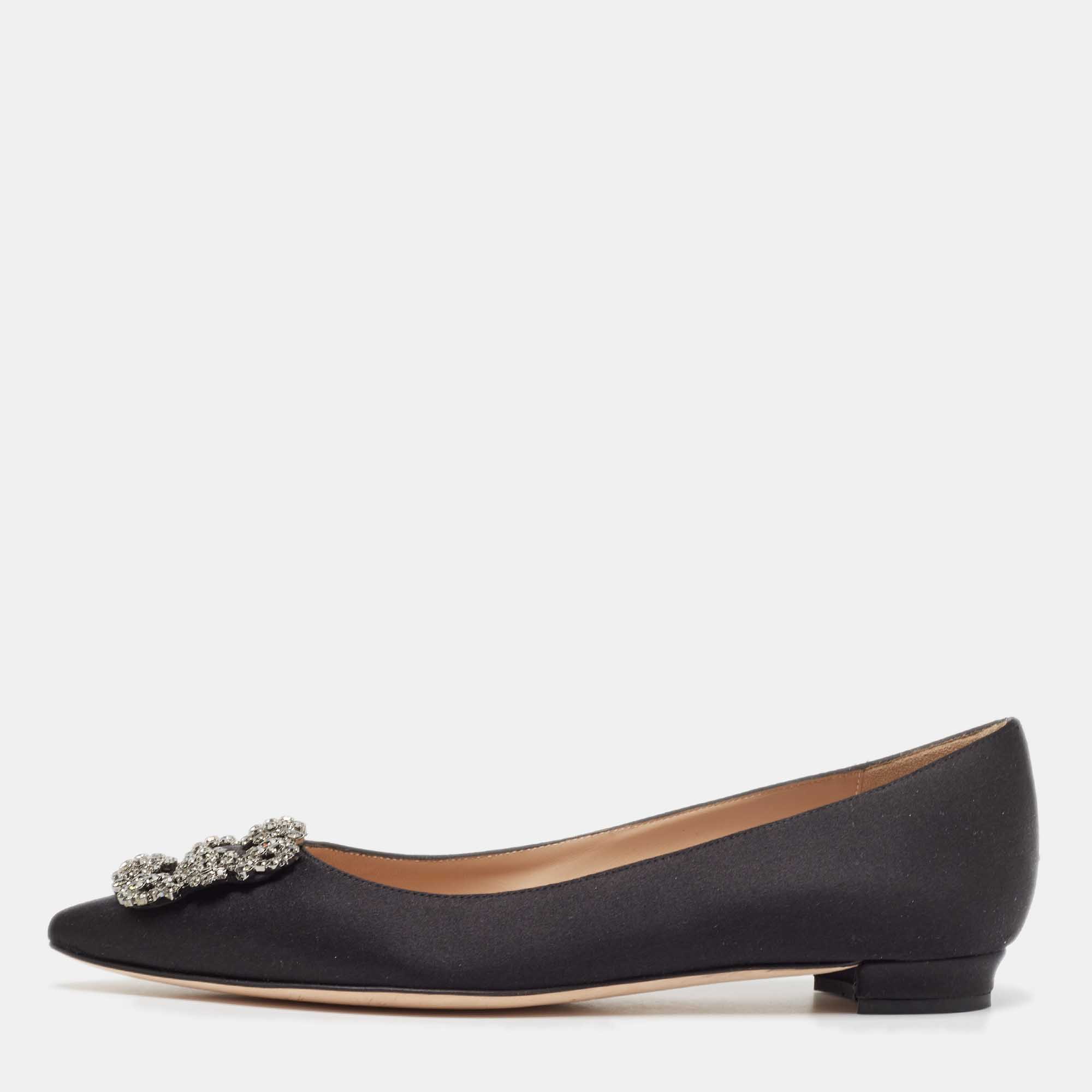 

Manolo Blahnik Black Satin Hangisi Ballet Flats Size