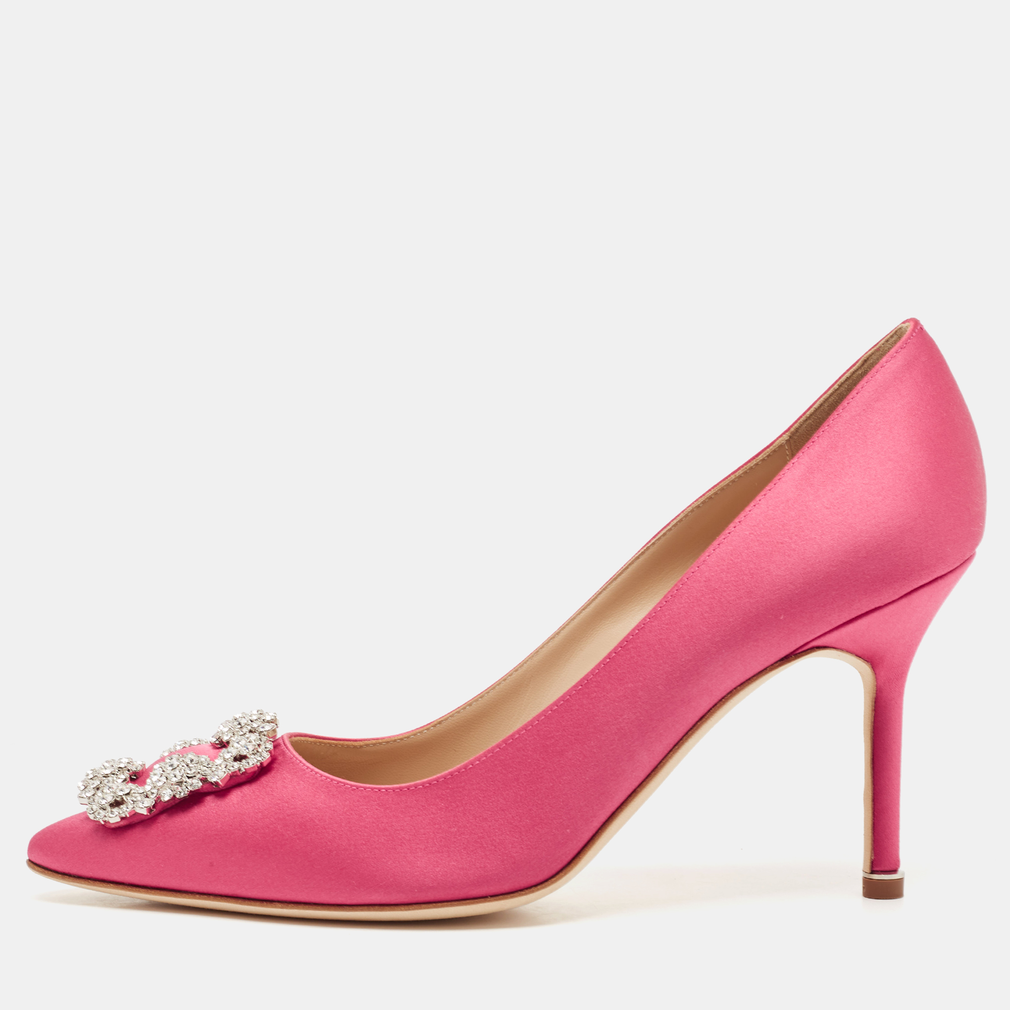 

Manolo Blahnik Pink Satin Hangisi Pumps Size