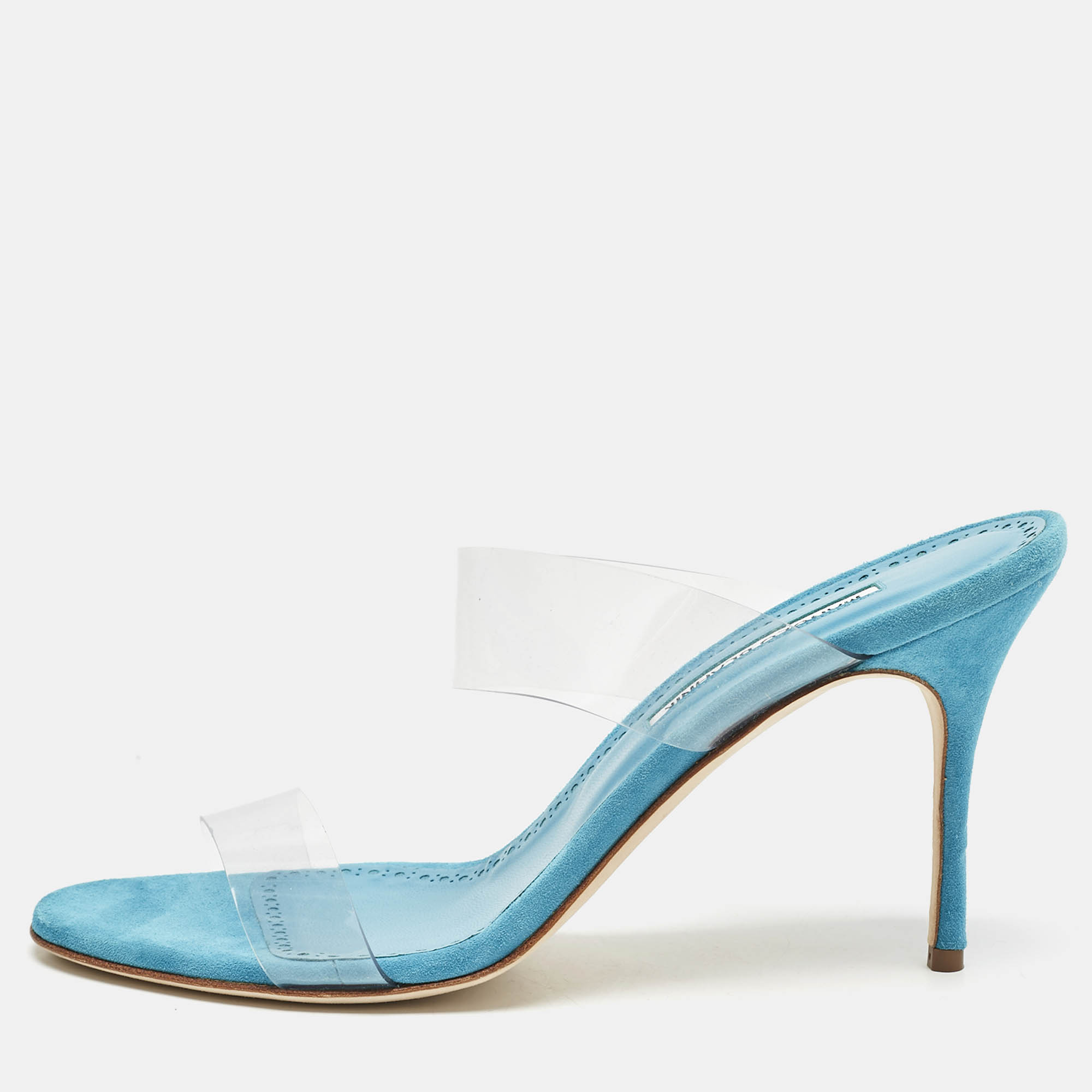 

Manolo Blahnik Transparent PVC Scolto Slide Sandals Size, Blue
