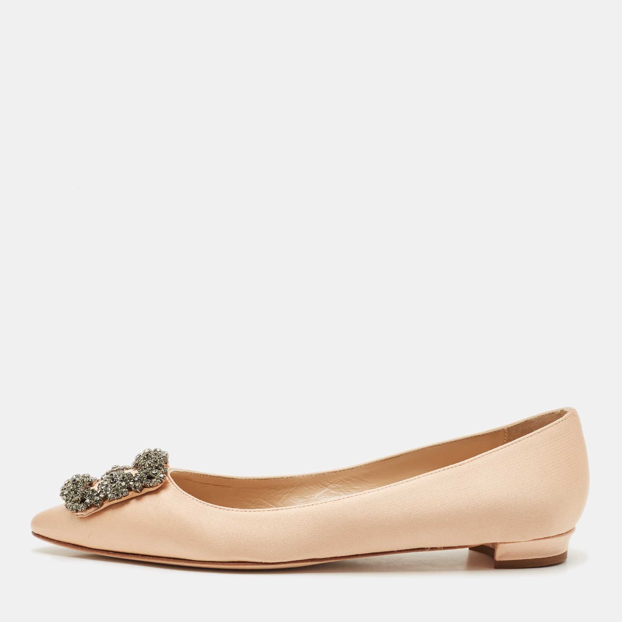 

Manolo Blahnik Peach Satin Hangisi Ballet Flats Size, Orange