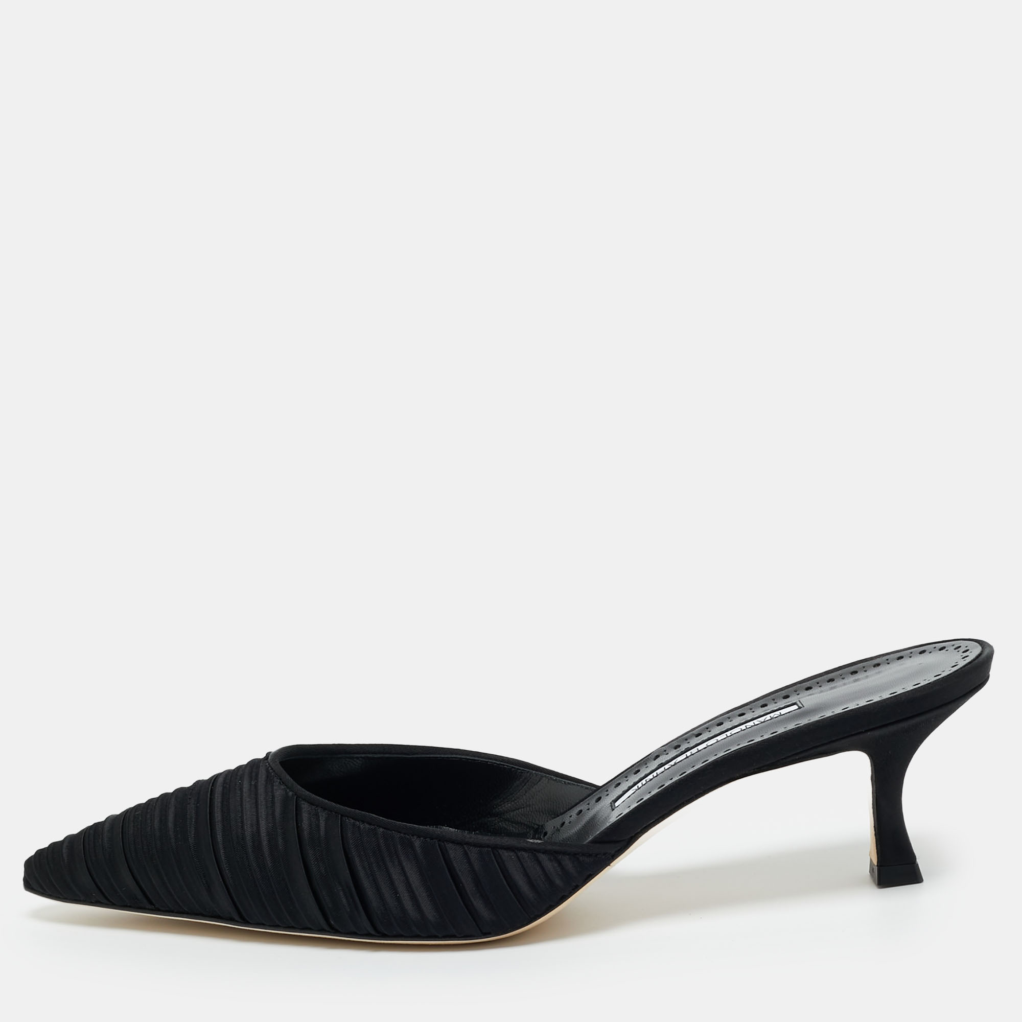 Pre-owned Manolo Blahnik Black Satin Carolynemu Mules Size 42