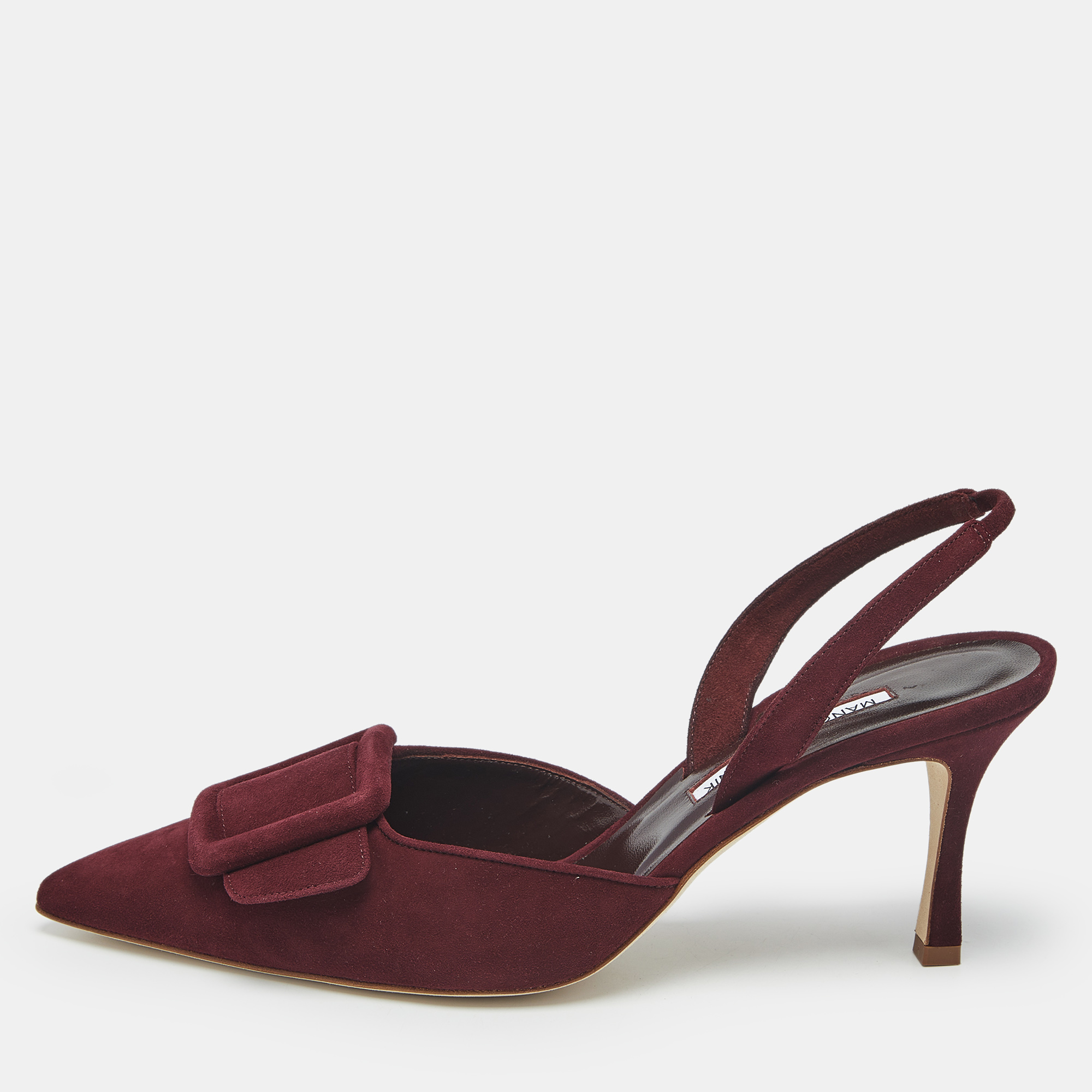 Pre-owned Manolo Blahnik Burgundy Suede Maysli Slingback Pumps Size 40