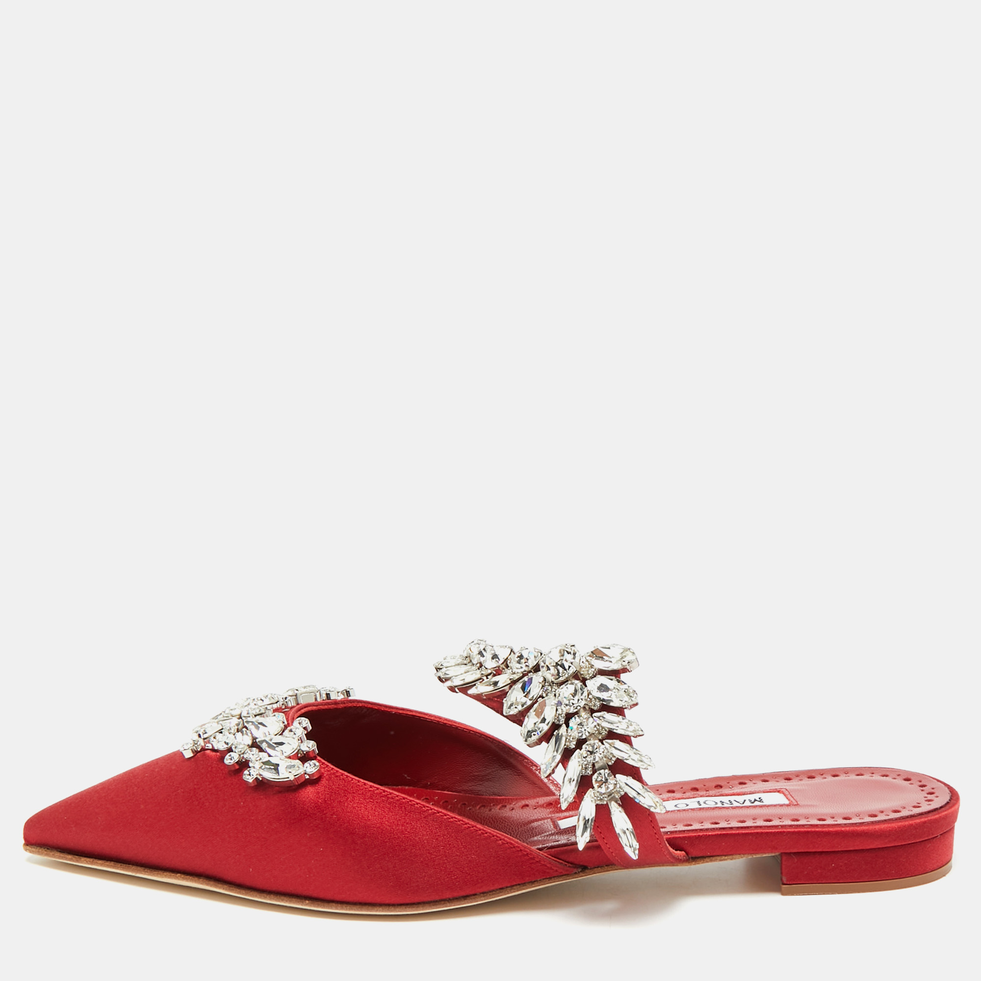 

Manolo Blahnik Lurum Size  Dark Red Satin Flat Mules