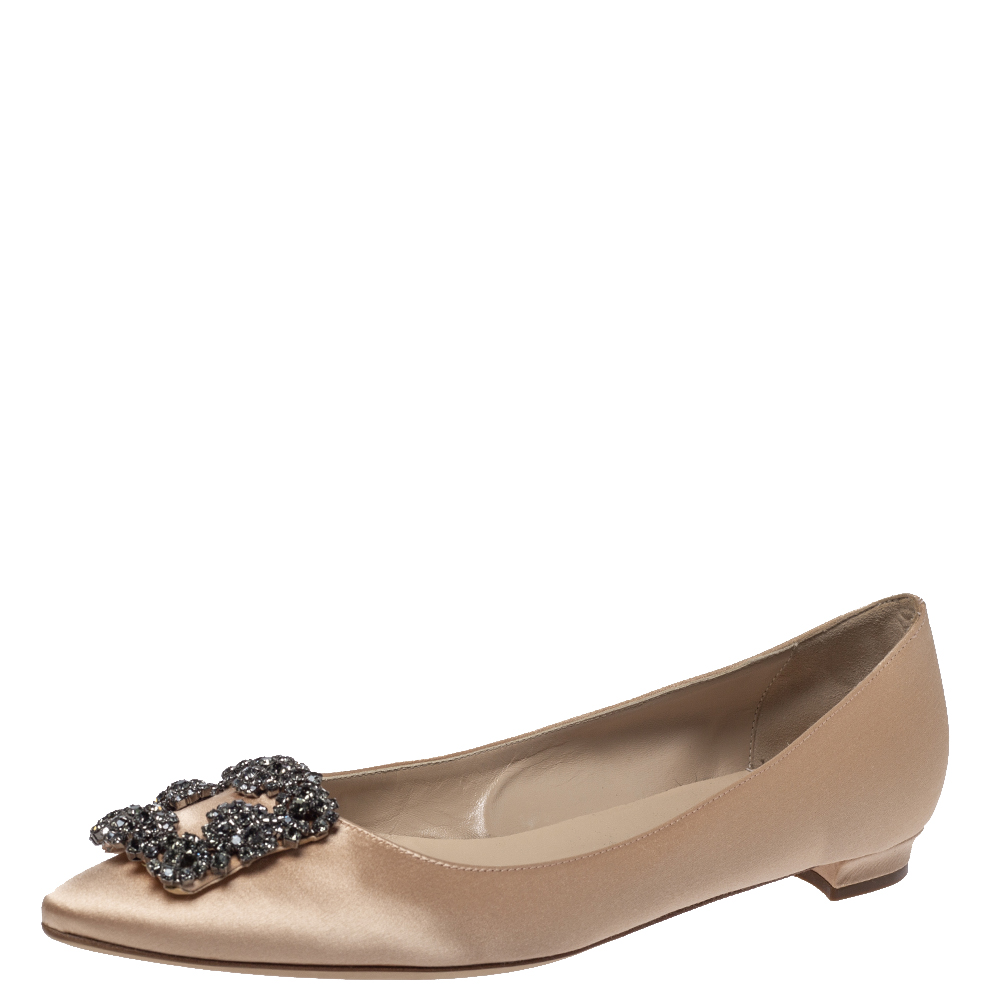 Pre Owned حذاء باليرينا فلات مانولو بلانيك هانغيسي ساتان أرجواني مقاس 38.5