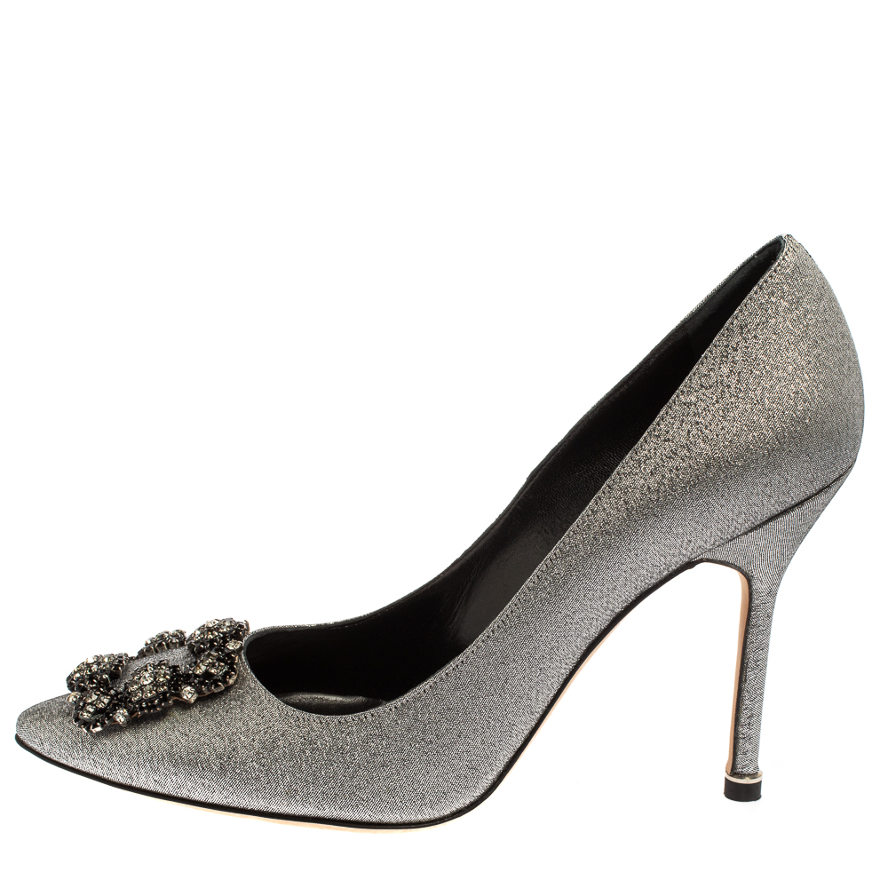 

Manolo Blahnik Silver Lurex Hangisi Pointed Toe Pumps Size