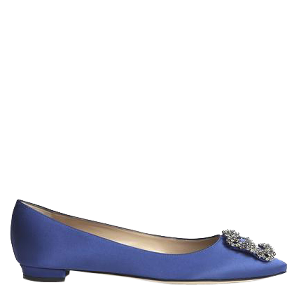 

Manolo Blahnik Blue Satin Hangisi Flats Size EU