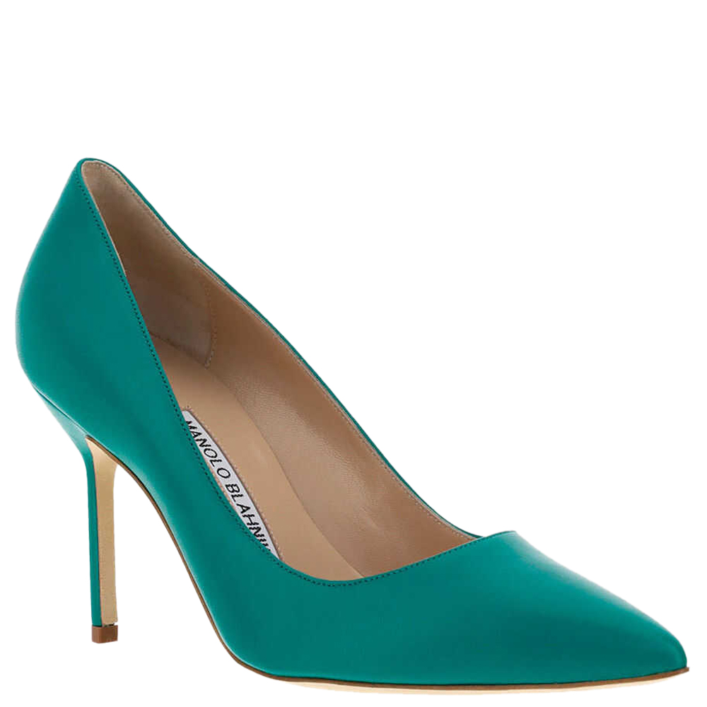 

Manolo Blahnik Green Calf Leather BB Pointed Toe Pumps Size IT
