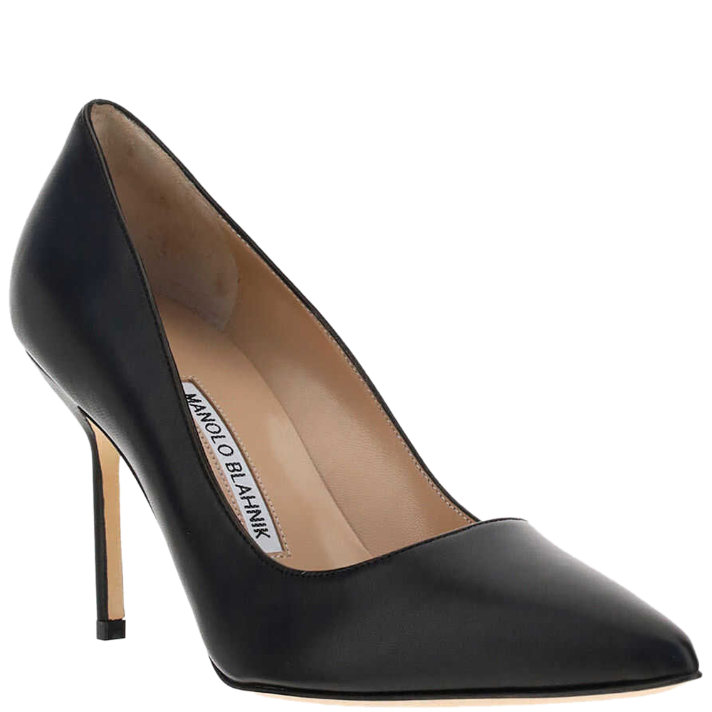 

Manolo Blahnik Black Calf Leather BB Pointed Toe Pumps Size IT