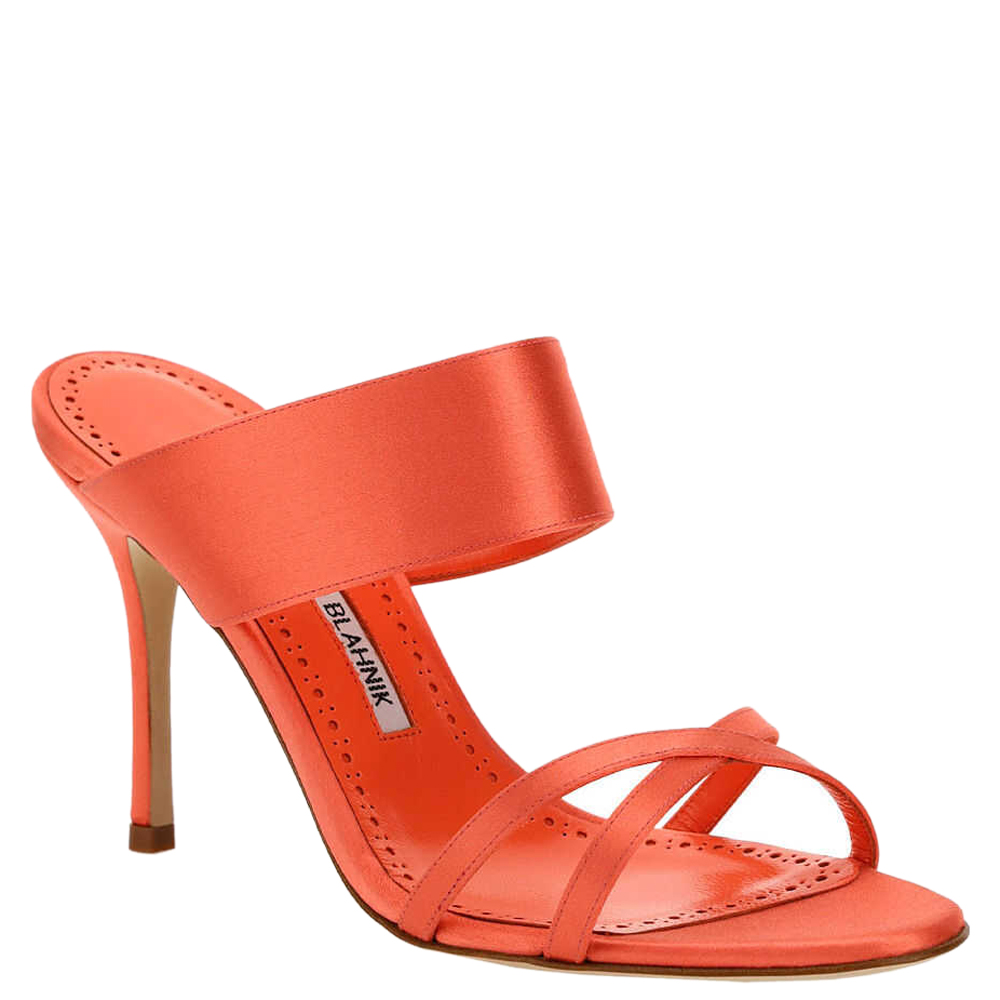 

Manolo Blahnik Orange Satin Gueypla 90 Open Toe Mules Size IT