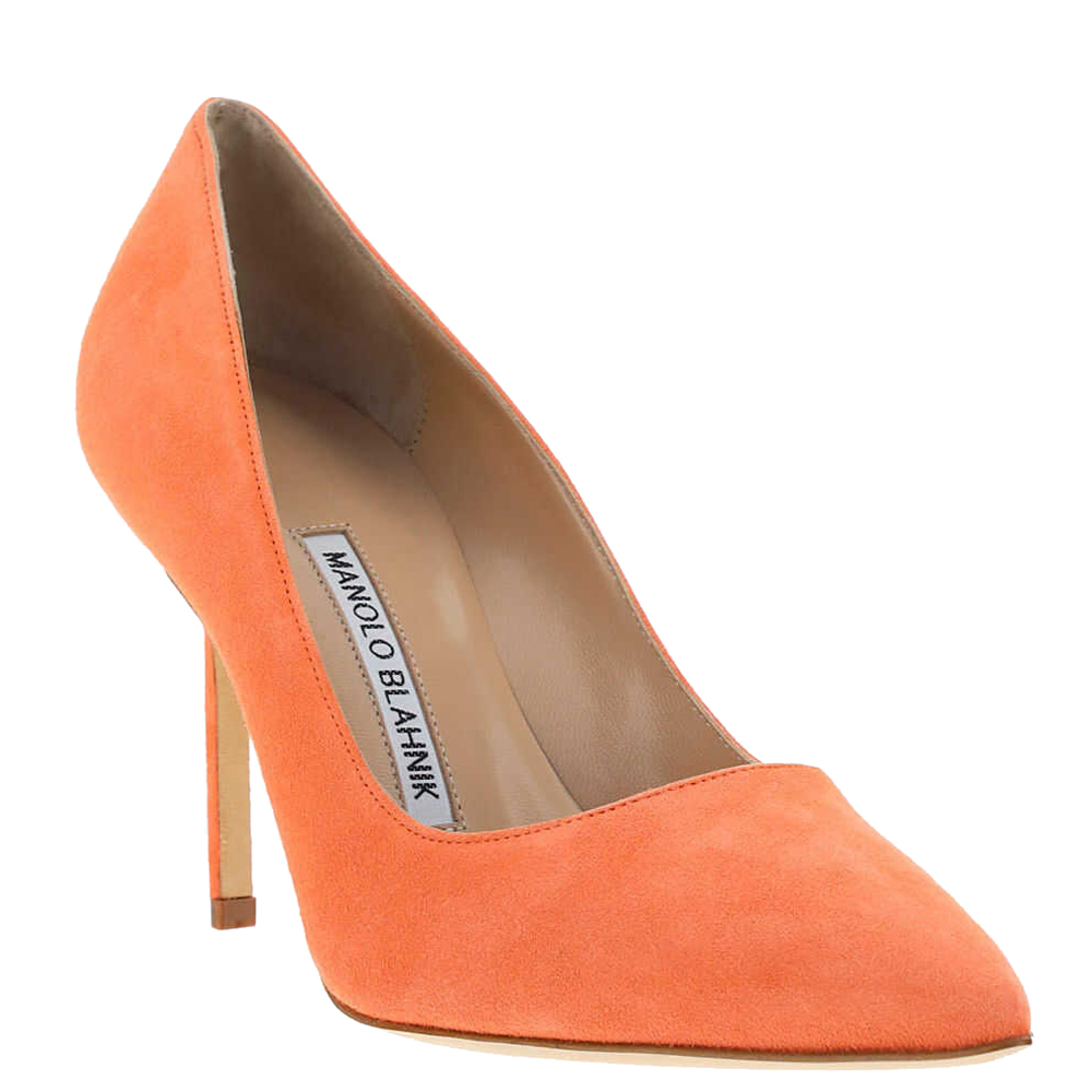 

Manolo Blahnik Orange Suede BB Pointed Toe Pumps Size IT