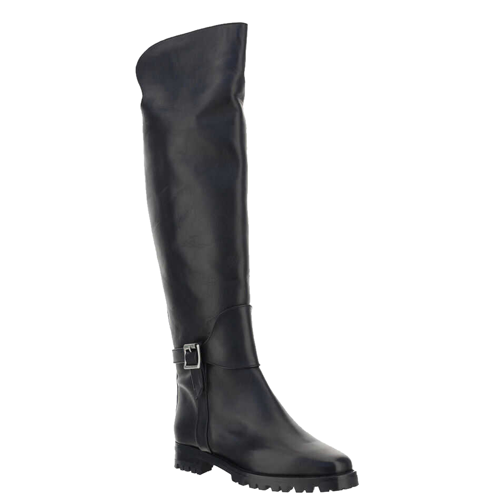 

Manolo Blahnik Black Calf Leather Tarama Knee High Boots Size IT