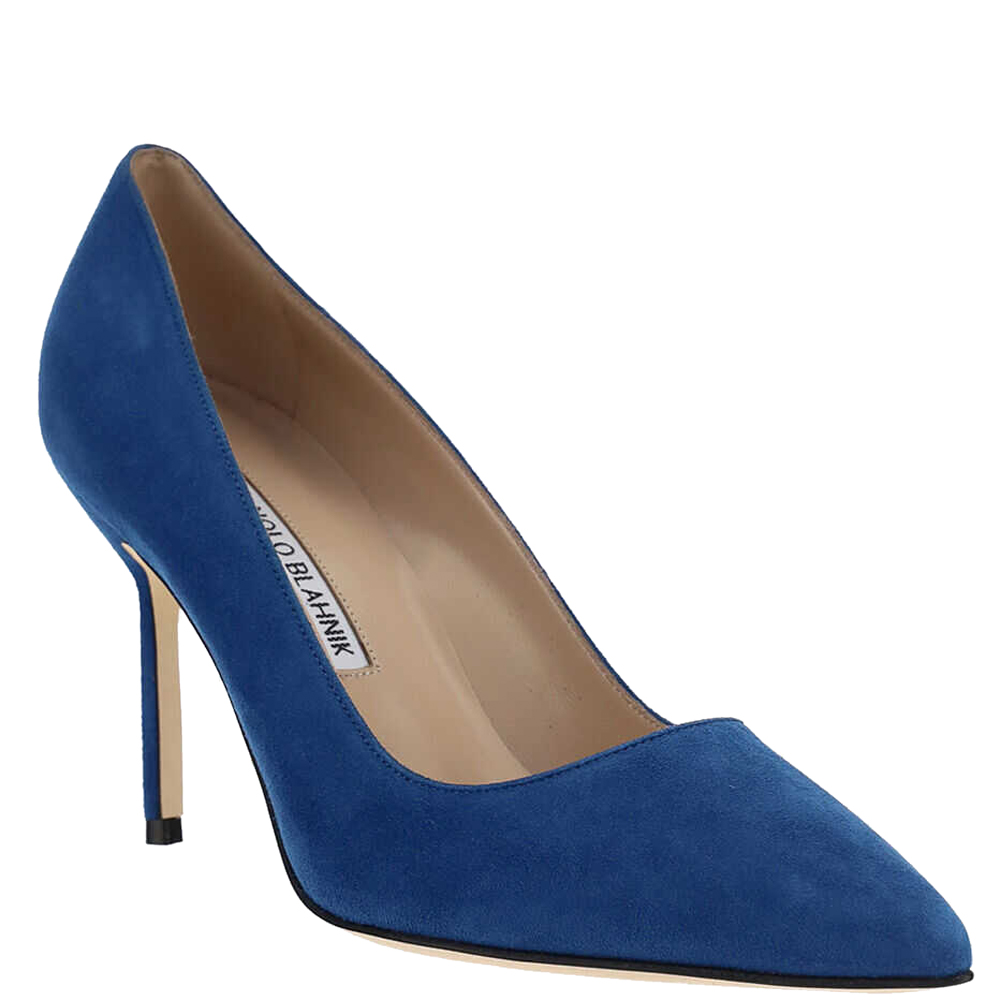 

Manolo Blahnik Blue Suede BB Pointed Toe Pumps Size  IT