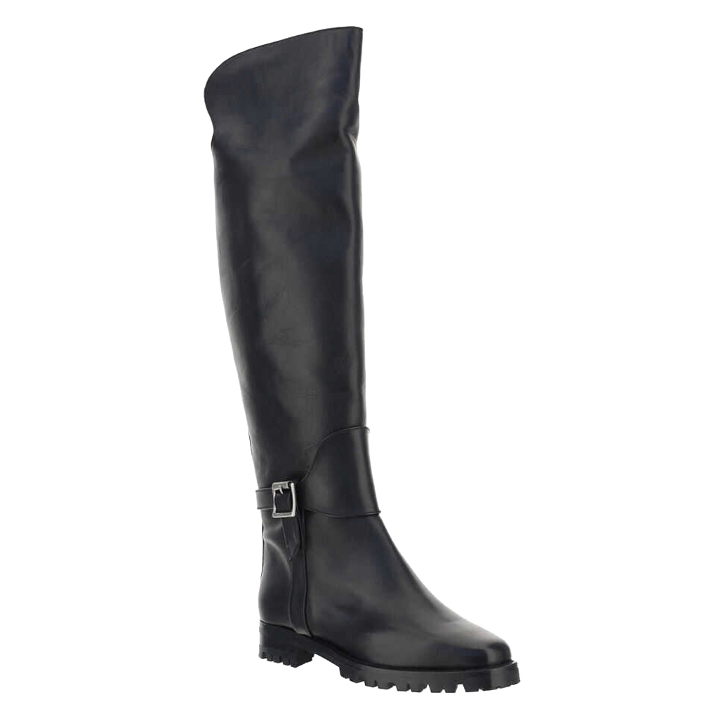 

Manolo Blahnik Black Calf Leather Tarama Knee High Boots Size IT