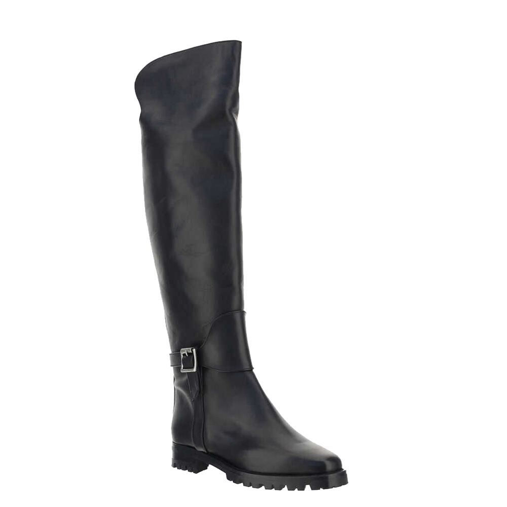 

Manolo Blahnik Black Calf Leather Tarama Knee High Boots Size IT