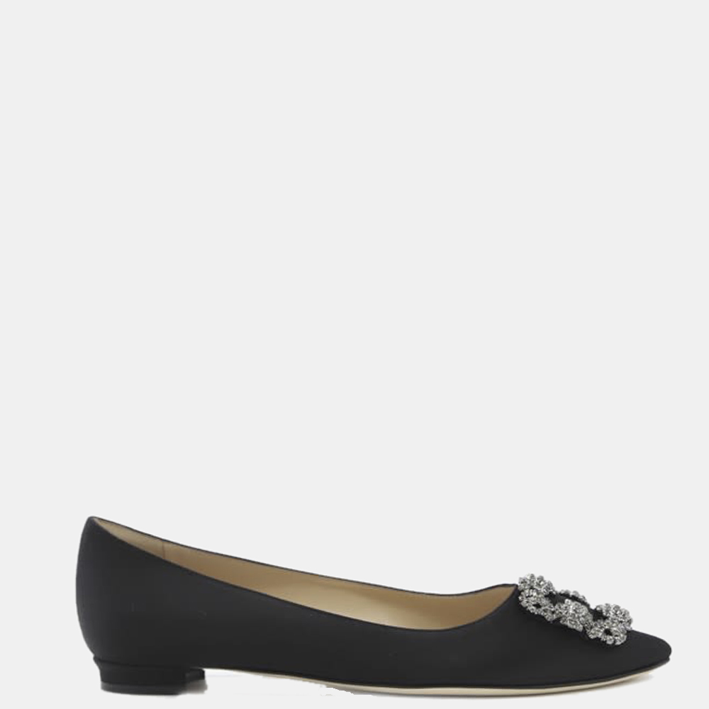 

Manolo Blahnik Black Jewel Buckle Hangsiflat Flat Shoes Size EU