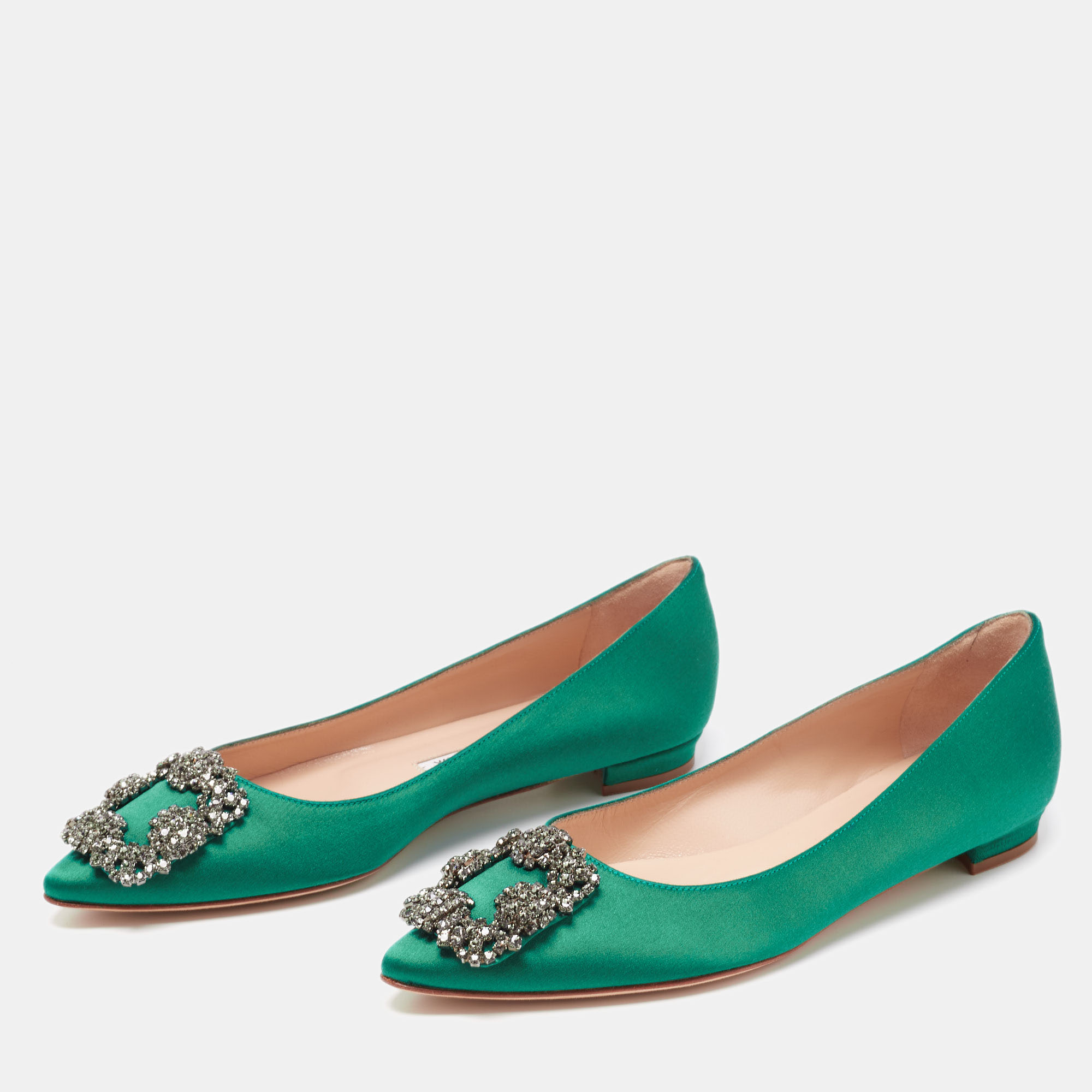 

Manolo Blahnik Green Satin Hangisi Ballet Flats Size