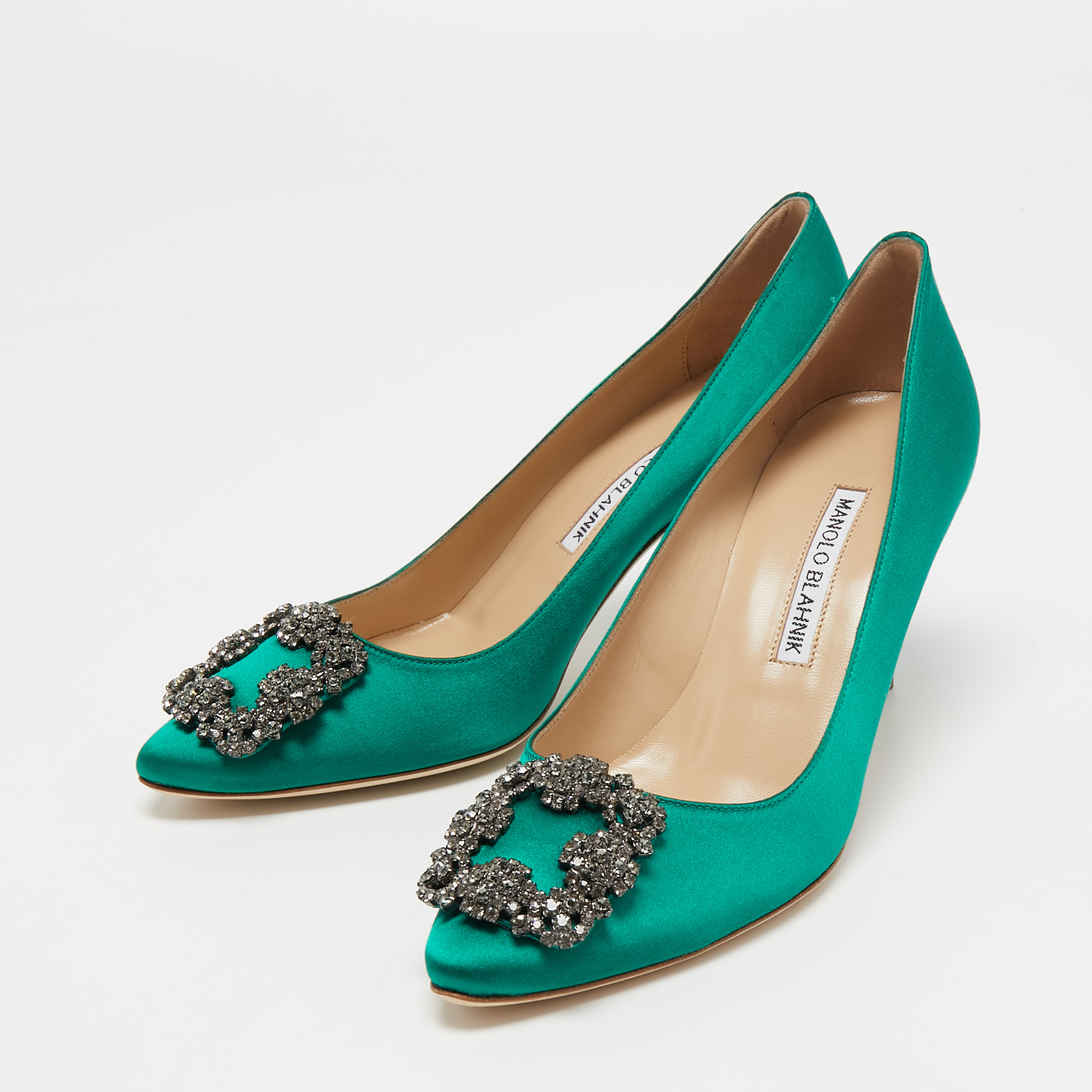 

Manolo Blahnik Green Satin Hangisi Pumps Size