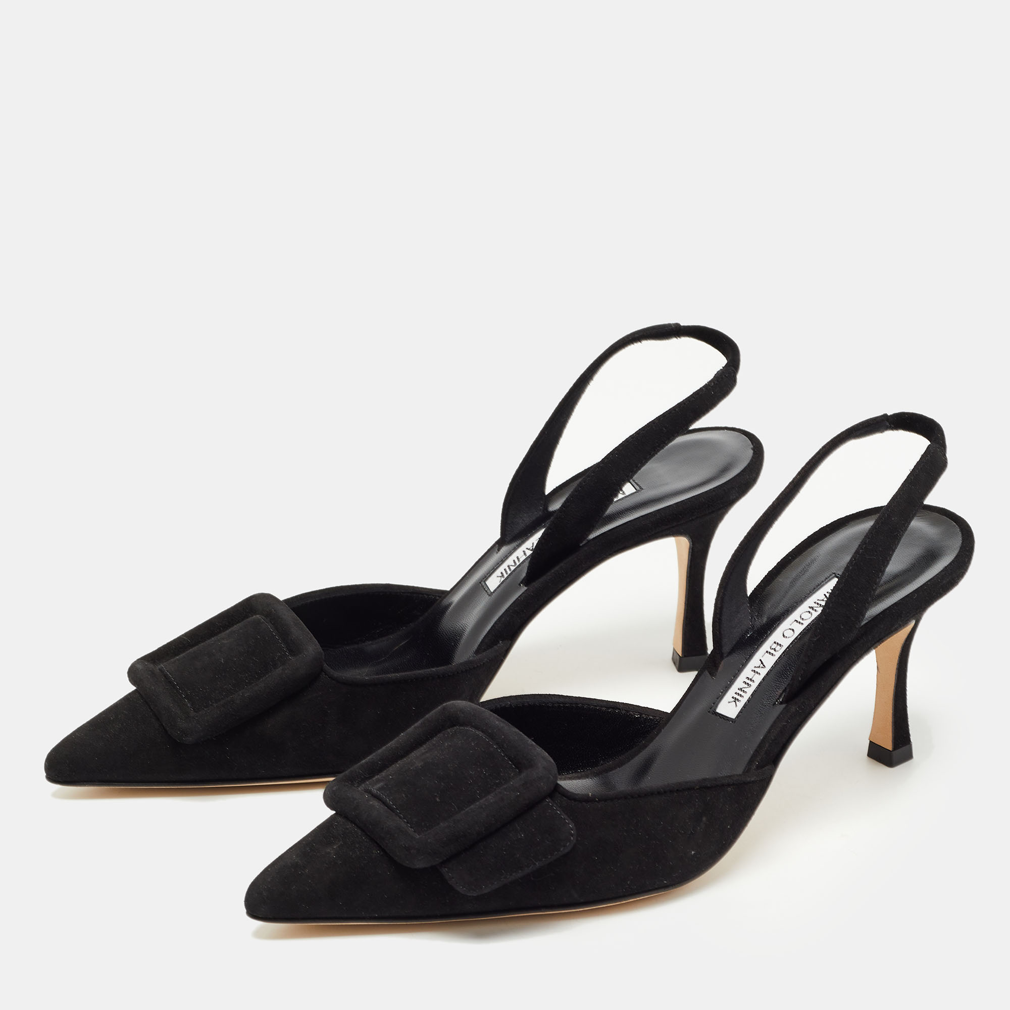 

Manolo Blahnik Black Suede Maysli Slingback Pumps Size