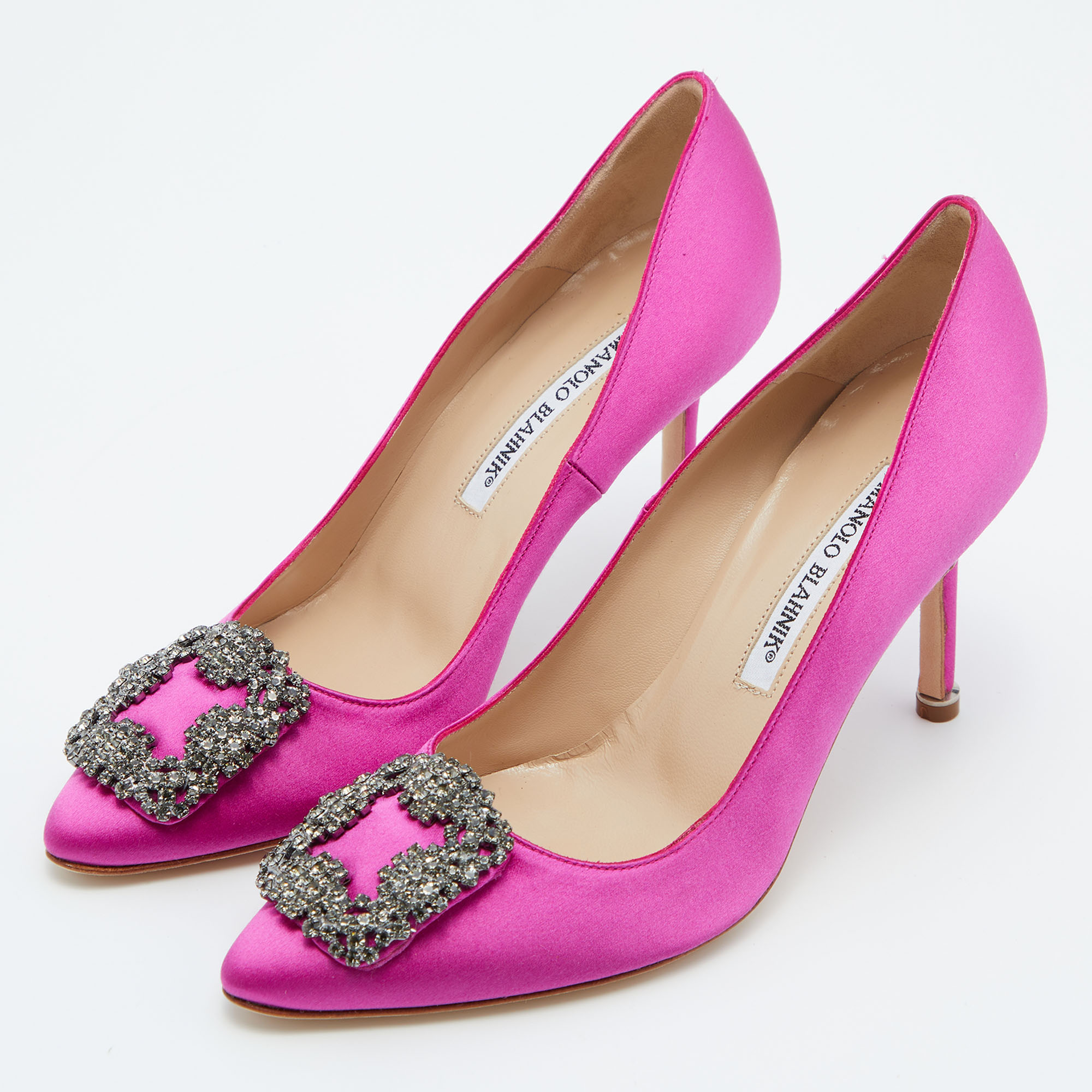 

Manolo Blahnik Pink Satin Hangisi Pumps Size