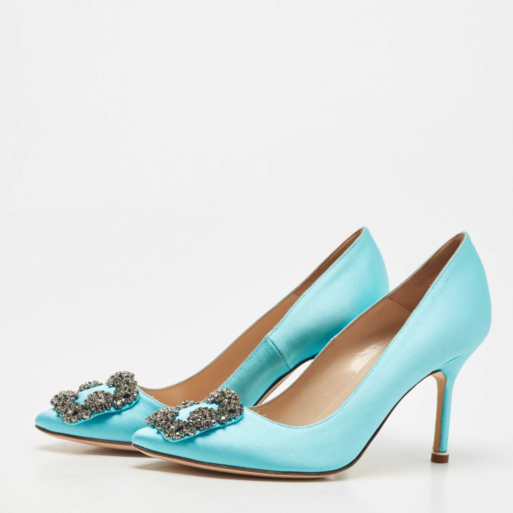 

Manolo Blahnik Blue Satin Hangisi Pumps Size