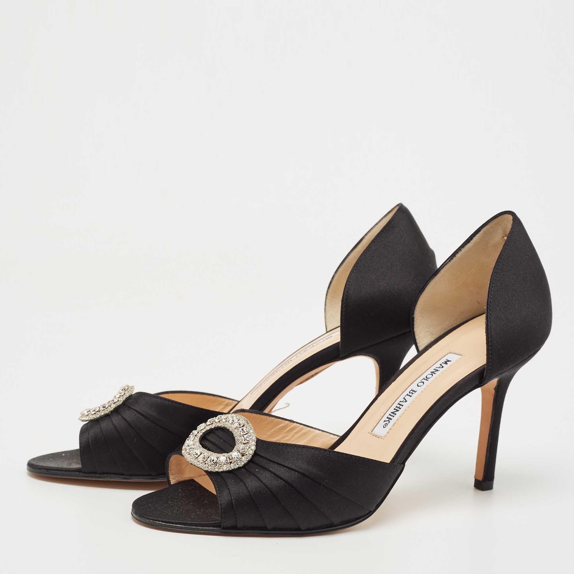 

Manolo Blahnik Black Pleated Satin Sedaraby D'orsay Pumps Size