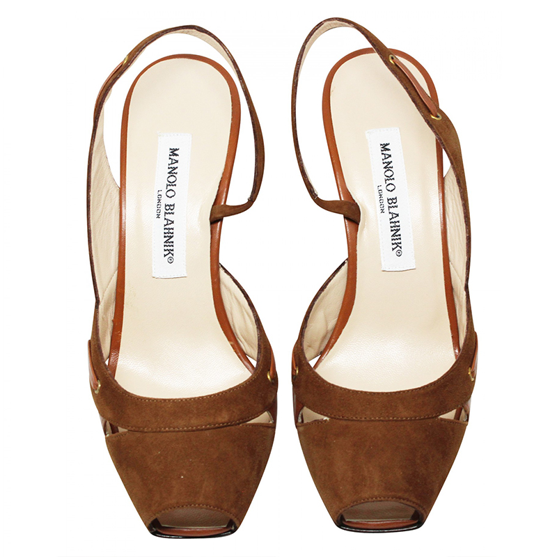 

Manolo Blahnik Brown Suede and Leather Slingback Sandals Size
