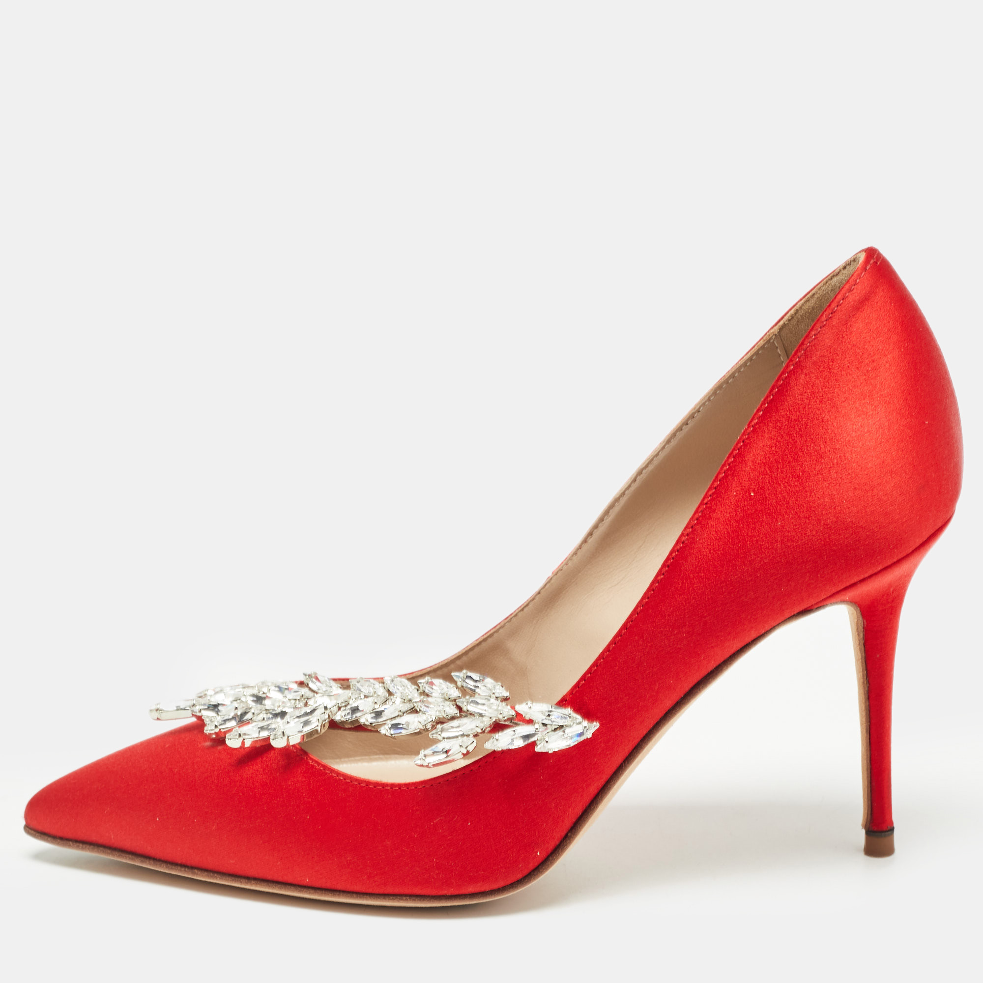 

Manolo Blahnik Red Satin Nadira Pumps Size