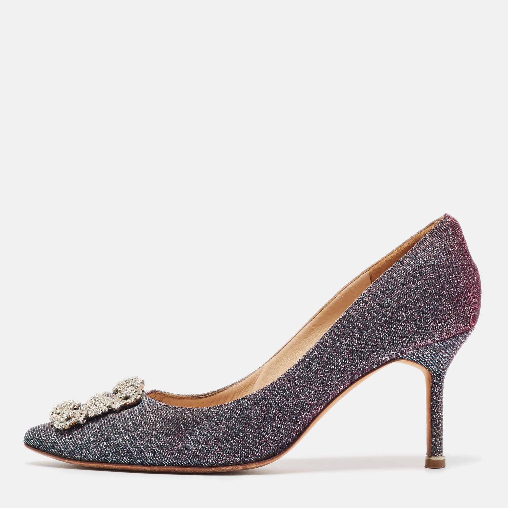 

Manolo Blahnik Two Tone Lurex Fabric Hangisi Pumps Size, Blue