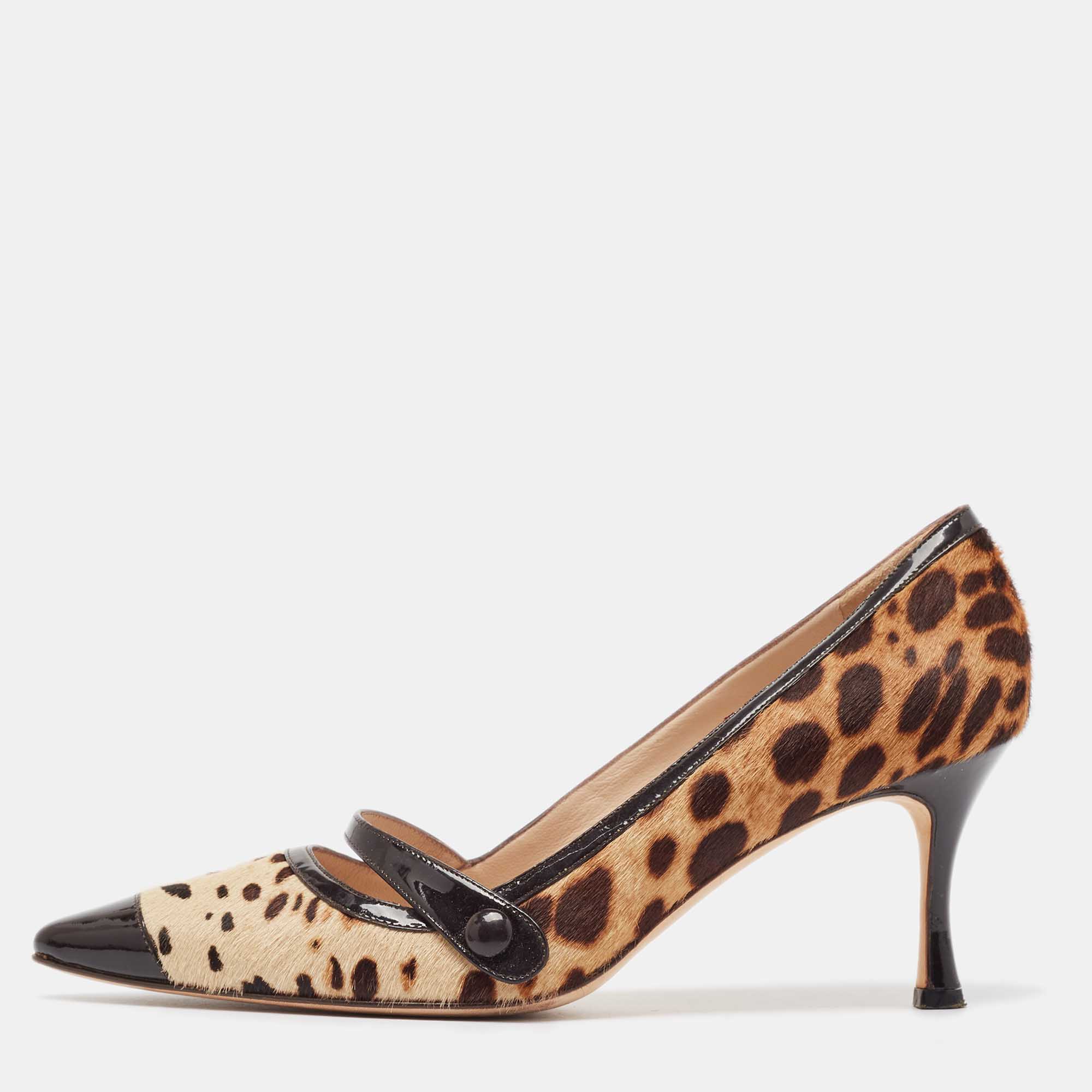 

Manolo Blahnik Brown/Black Animal Print Calf Hair Pumps Size