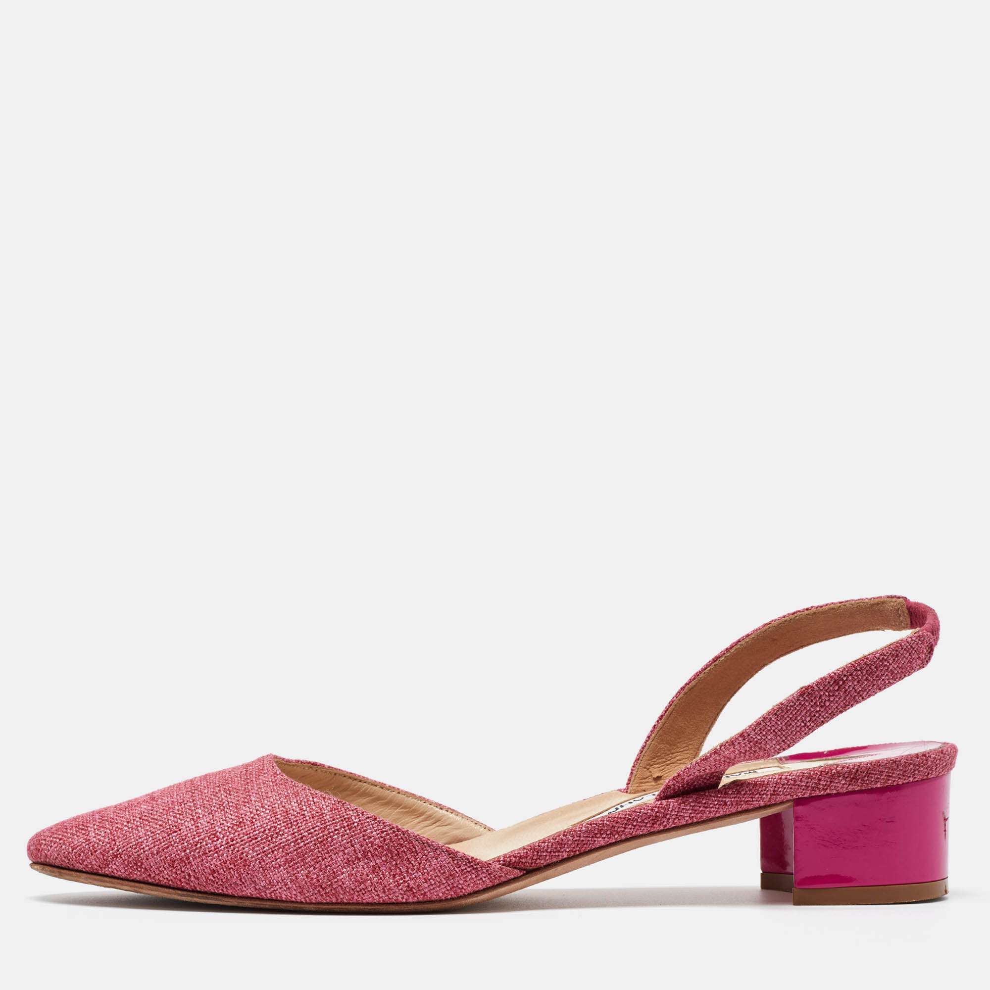 

Manolo Blahnik Pink Canvas Aspro Slingback Pumps Size